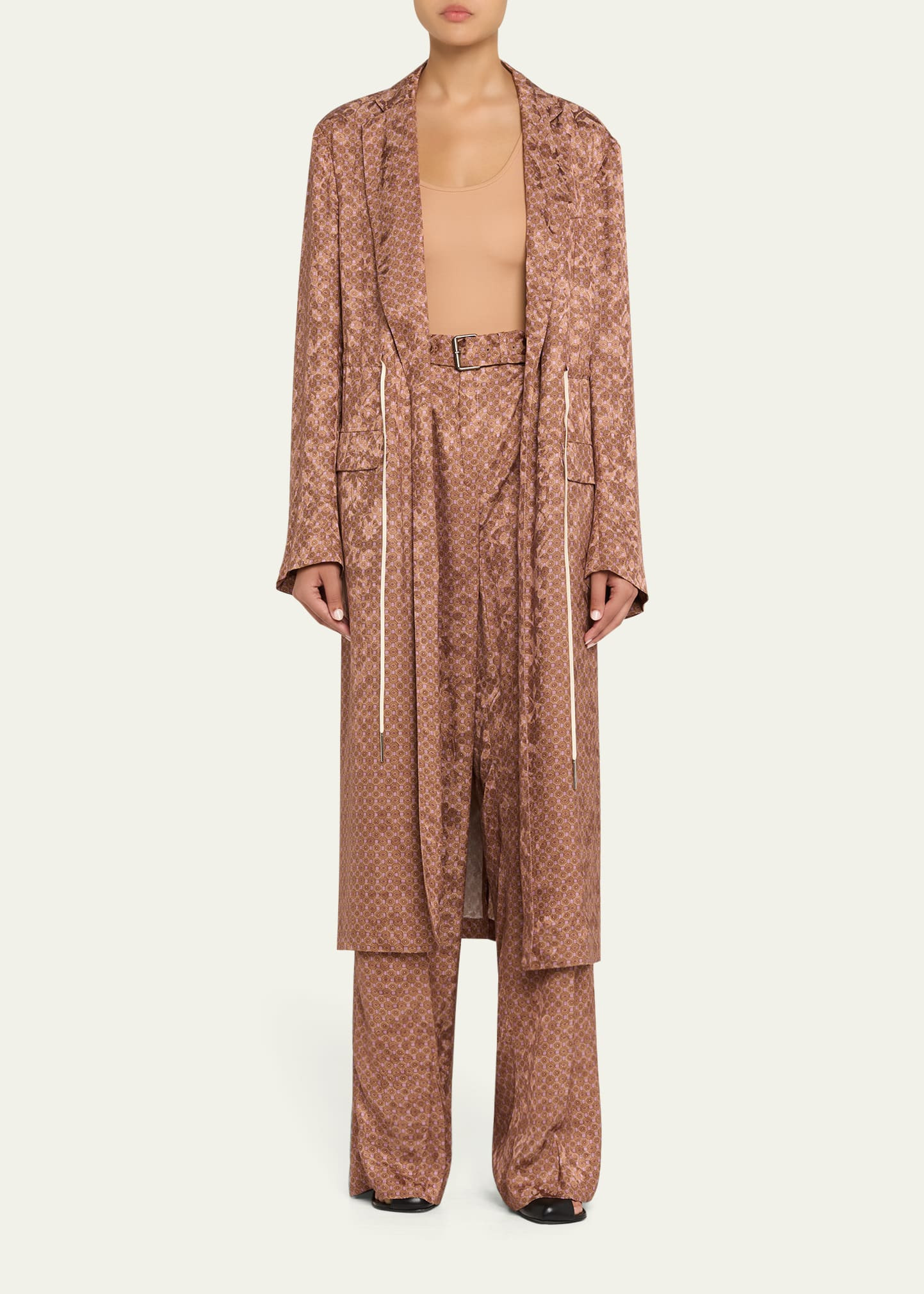 Rastino Printed Satin Tie Coat - 2