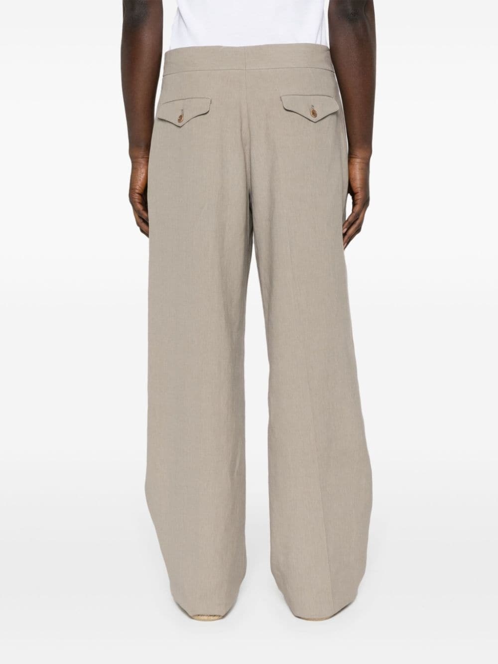 linen straight-leg trousers - 4