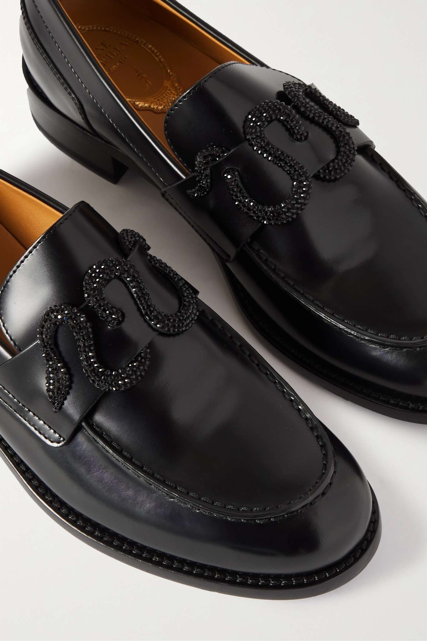 Morgana crystal-embellished leather loafers - 4