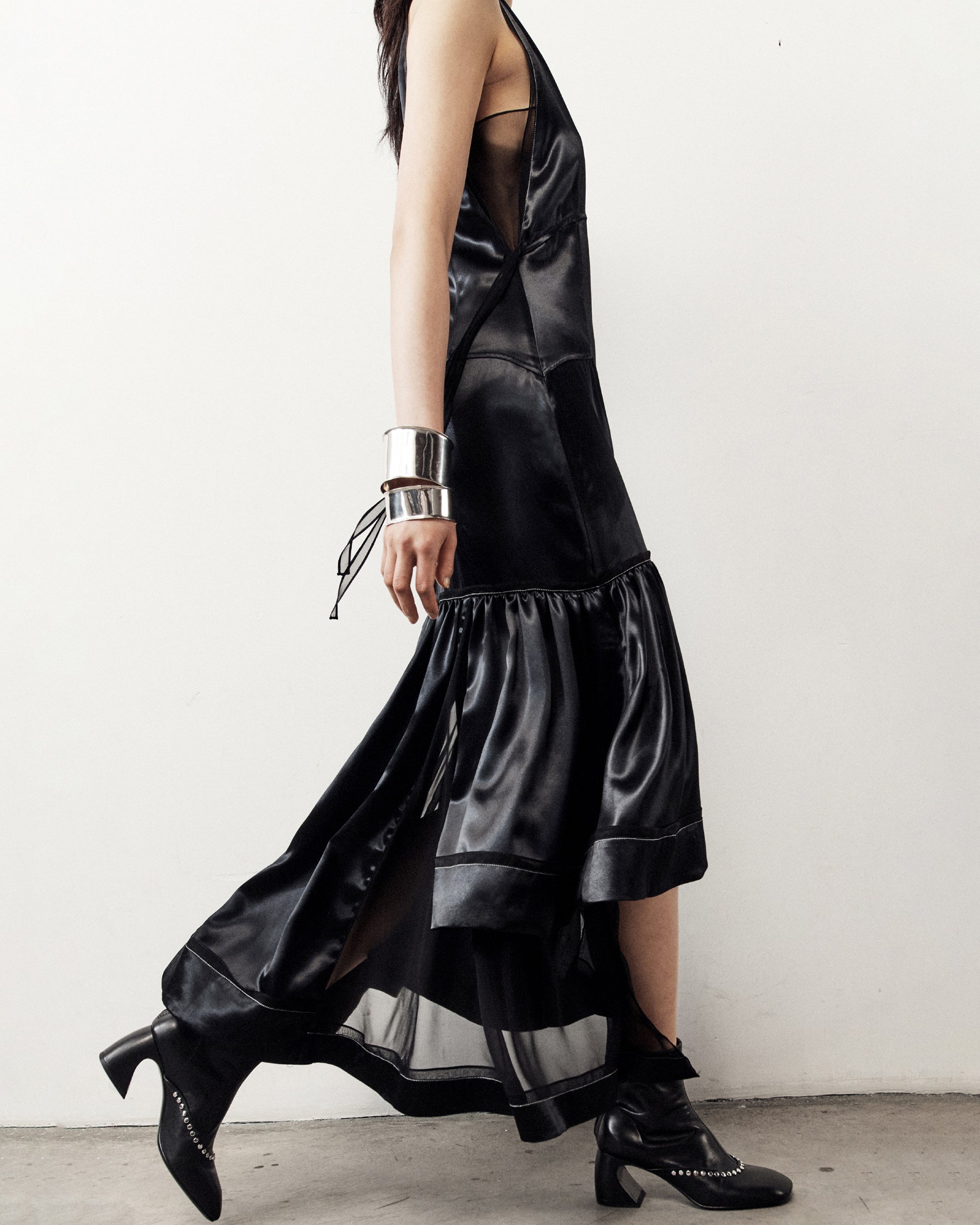 Layered Satin and Chiffon Midi Dress - 5
