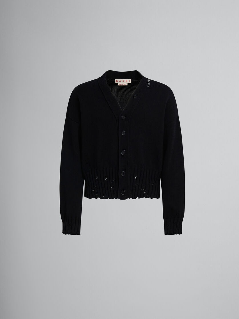 BLACK DISHEVELLED COTTON CARDIGAN - 1