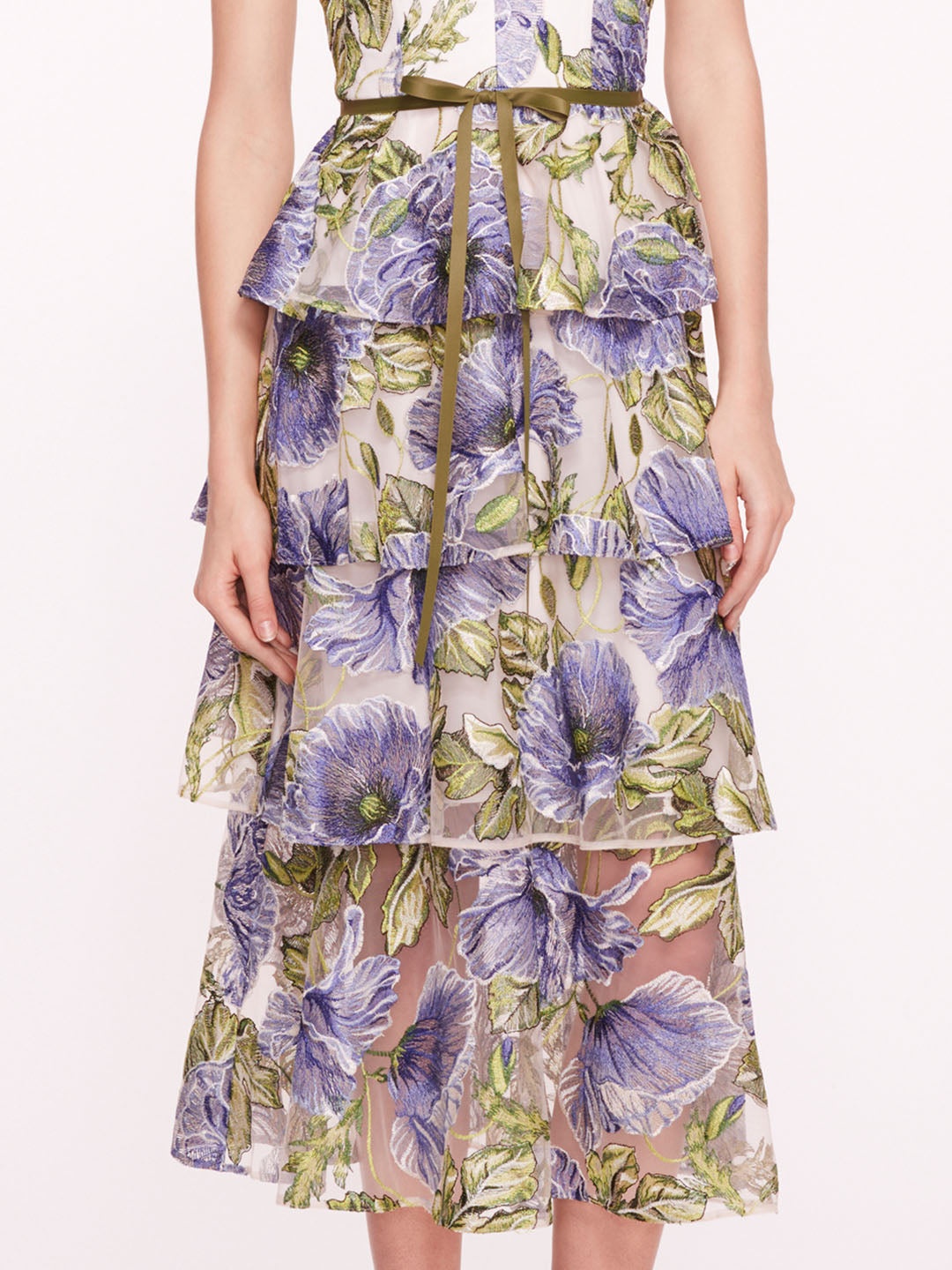 EMBROIDERED PLUNGING MIDI DRESS - 4