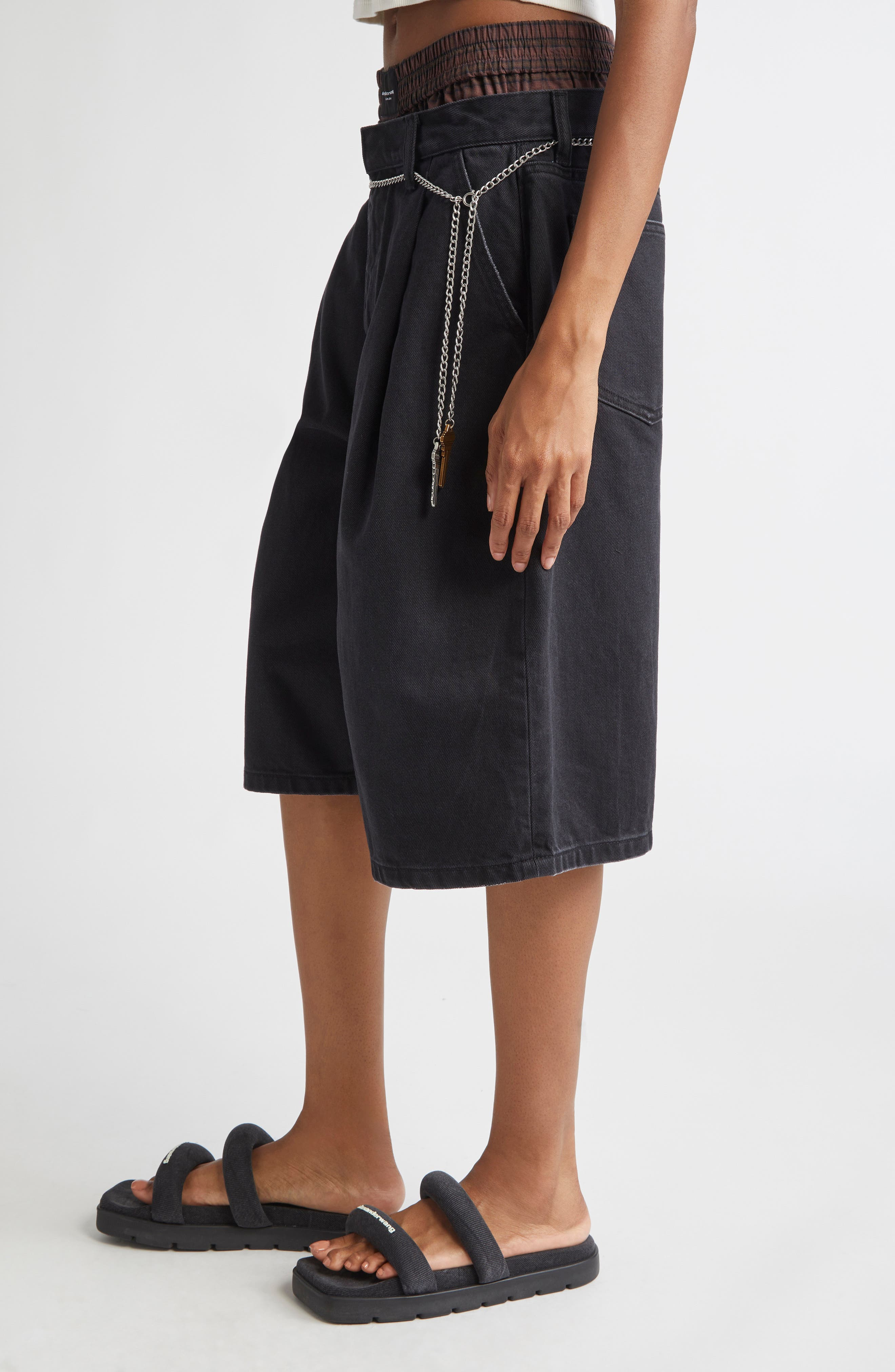 Alexander Wang Pre-Styled Pleated Denim Shorts with Chain Belt in Faded Black at Nordstrom - 3