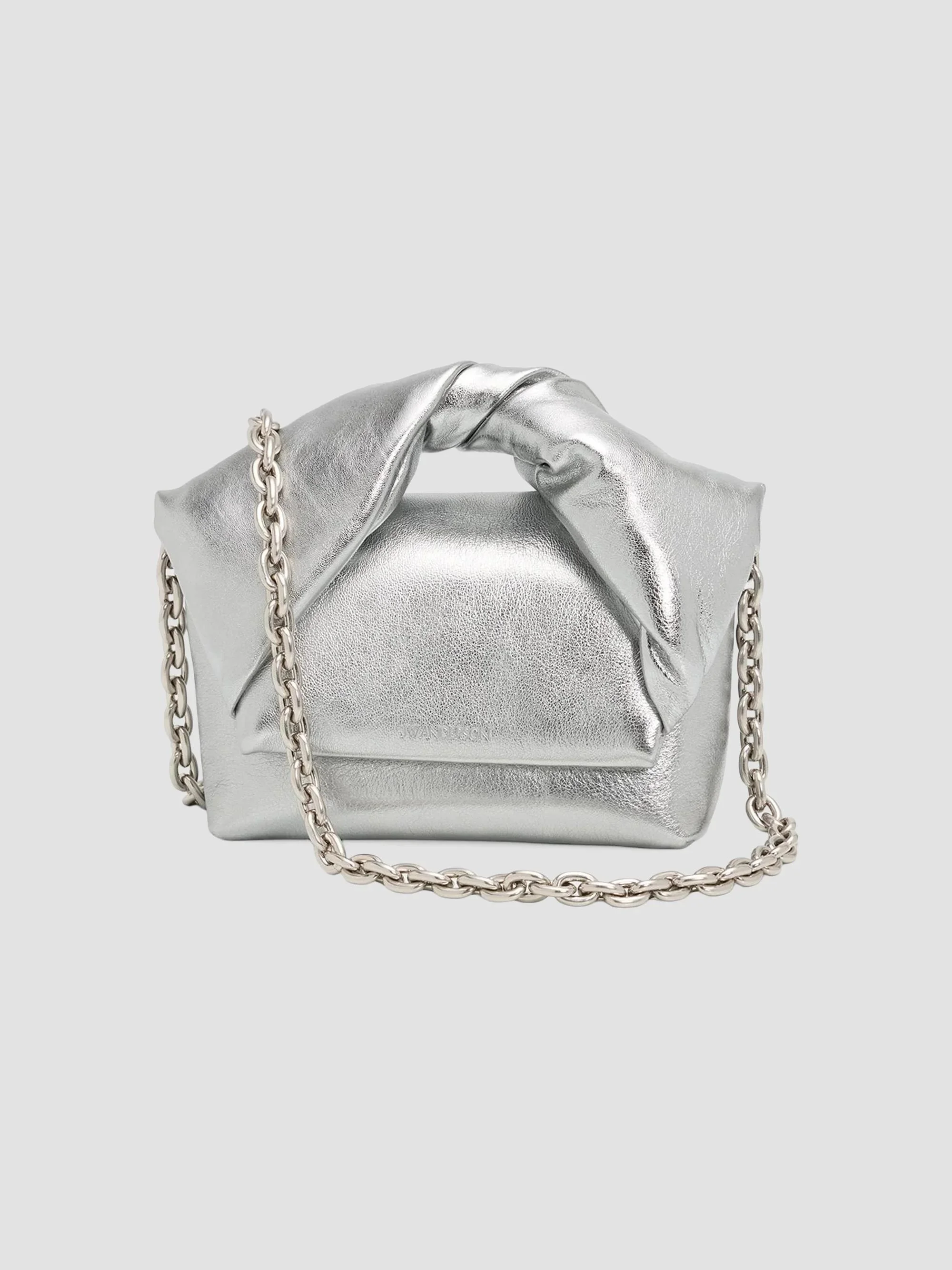 Women's Small Grained Leather Top-Handle Bag - Silver - 1