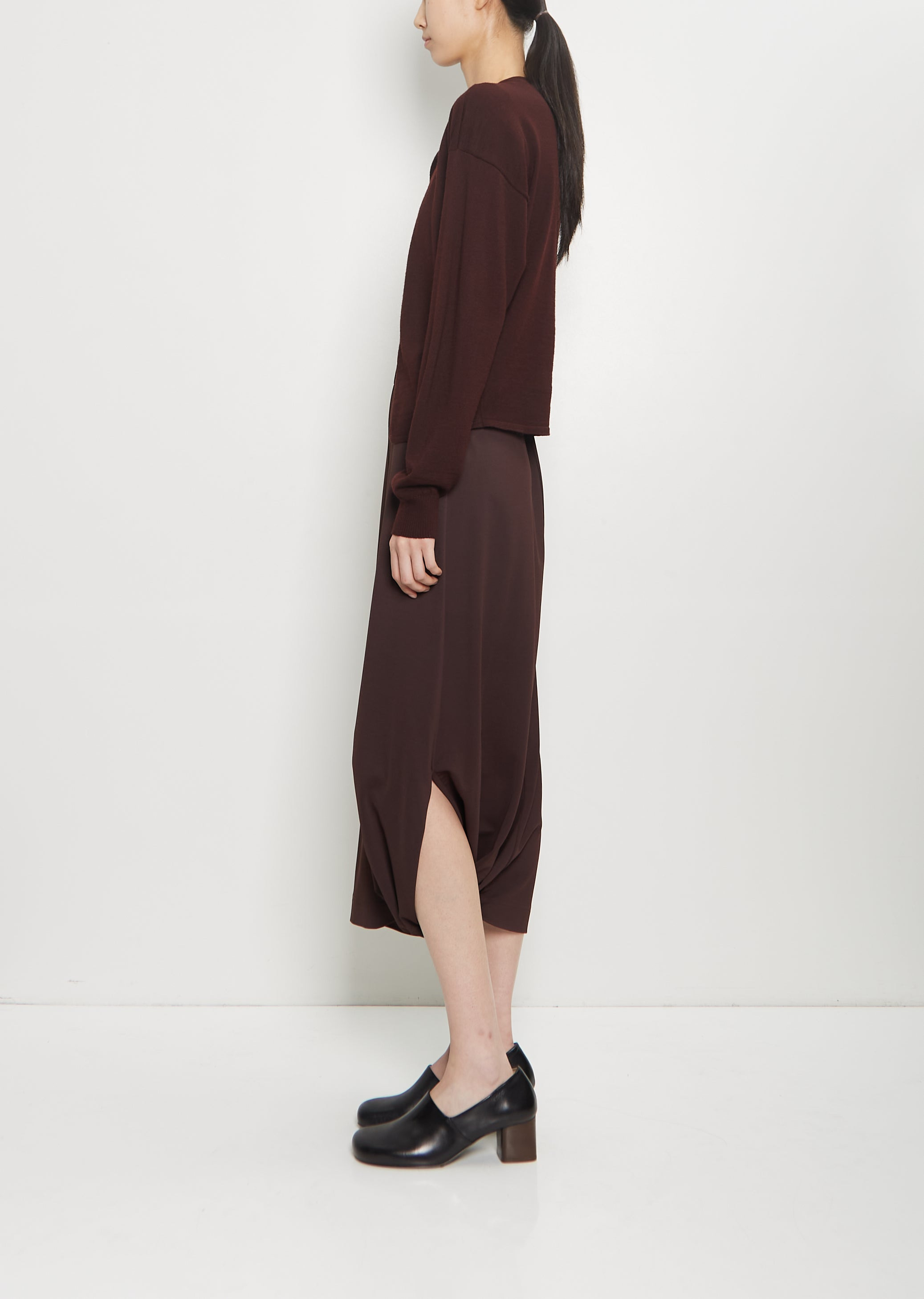 Wool Fitted Cardigan — Dark Plum - 2