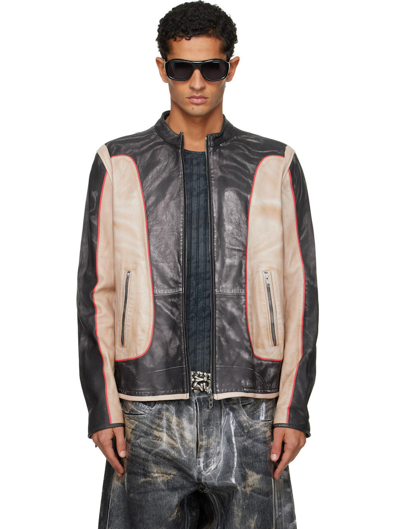 Black & Beige L-Evert Leather Jacket 1