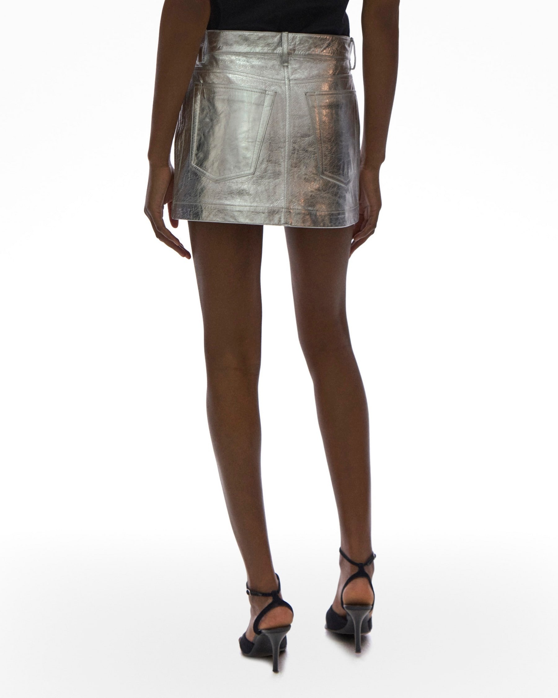 METALLIC LEATHER MINI SKIRT - 4