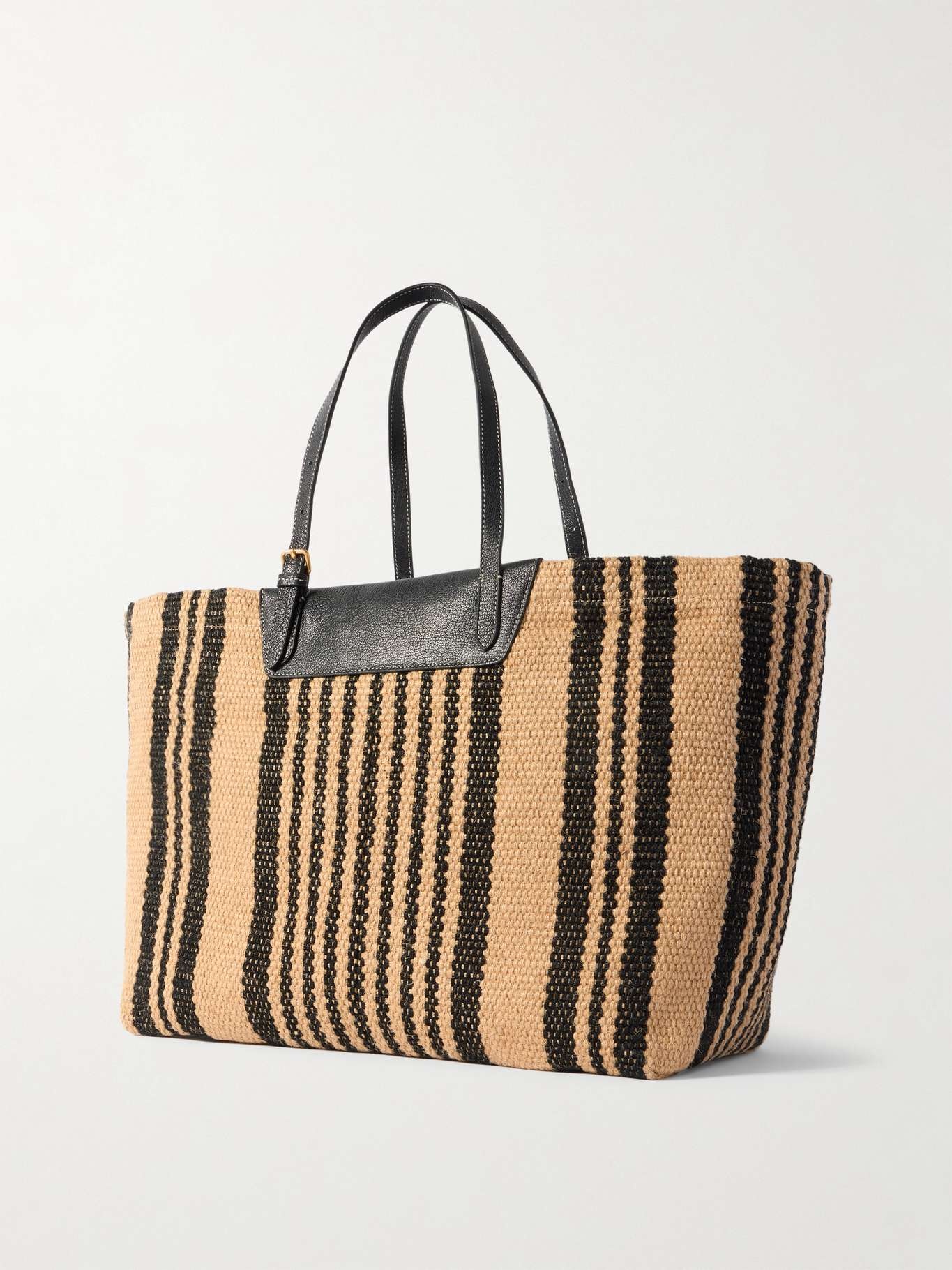 + Maison Bengal leather-trimmed striped jute tote Brown - 3