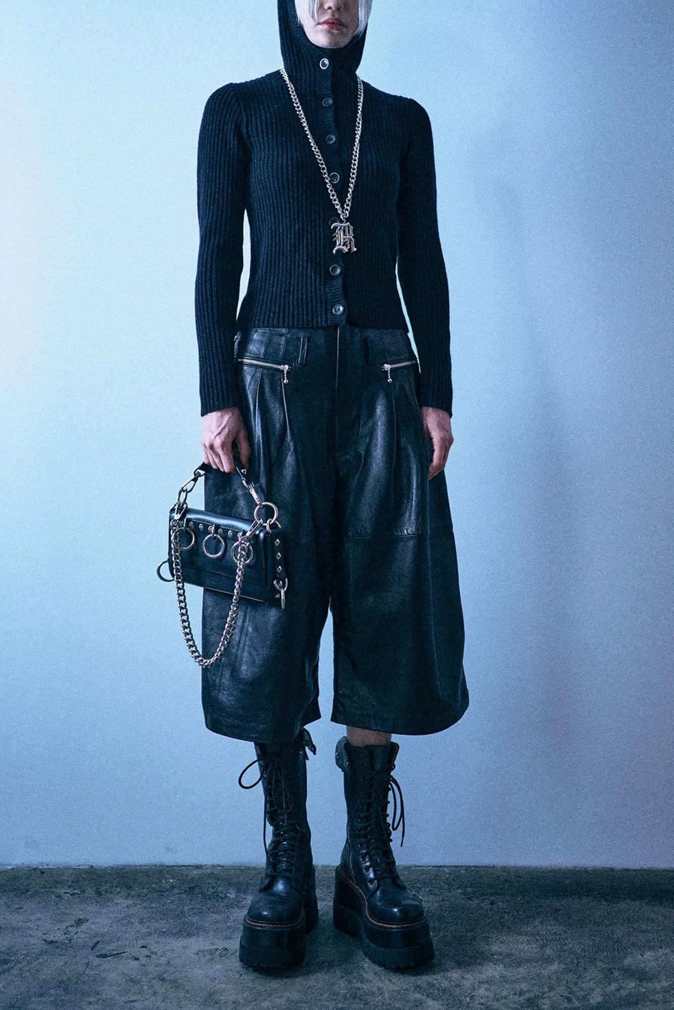 Triple Pleat Leather Culotte - 1