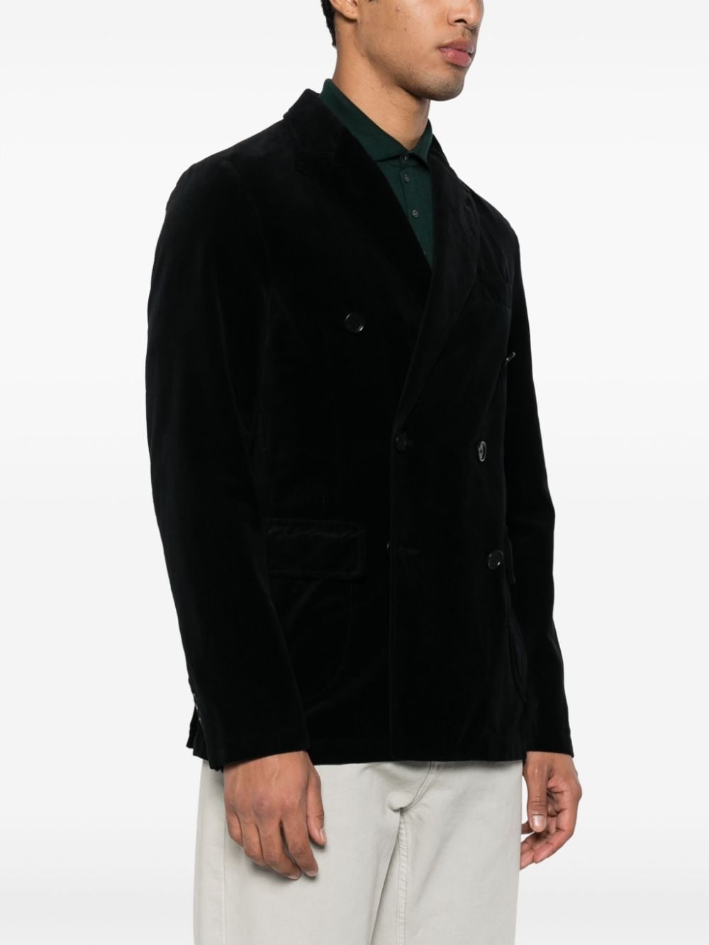 notched-lapels velvet-finish double-breasted blazer - 3