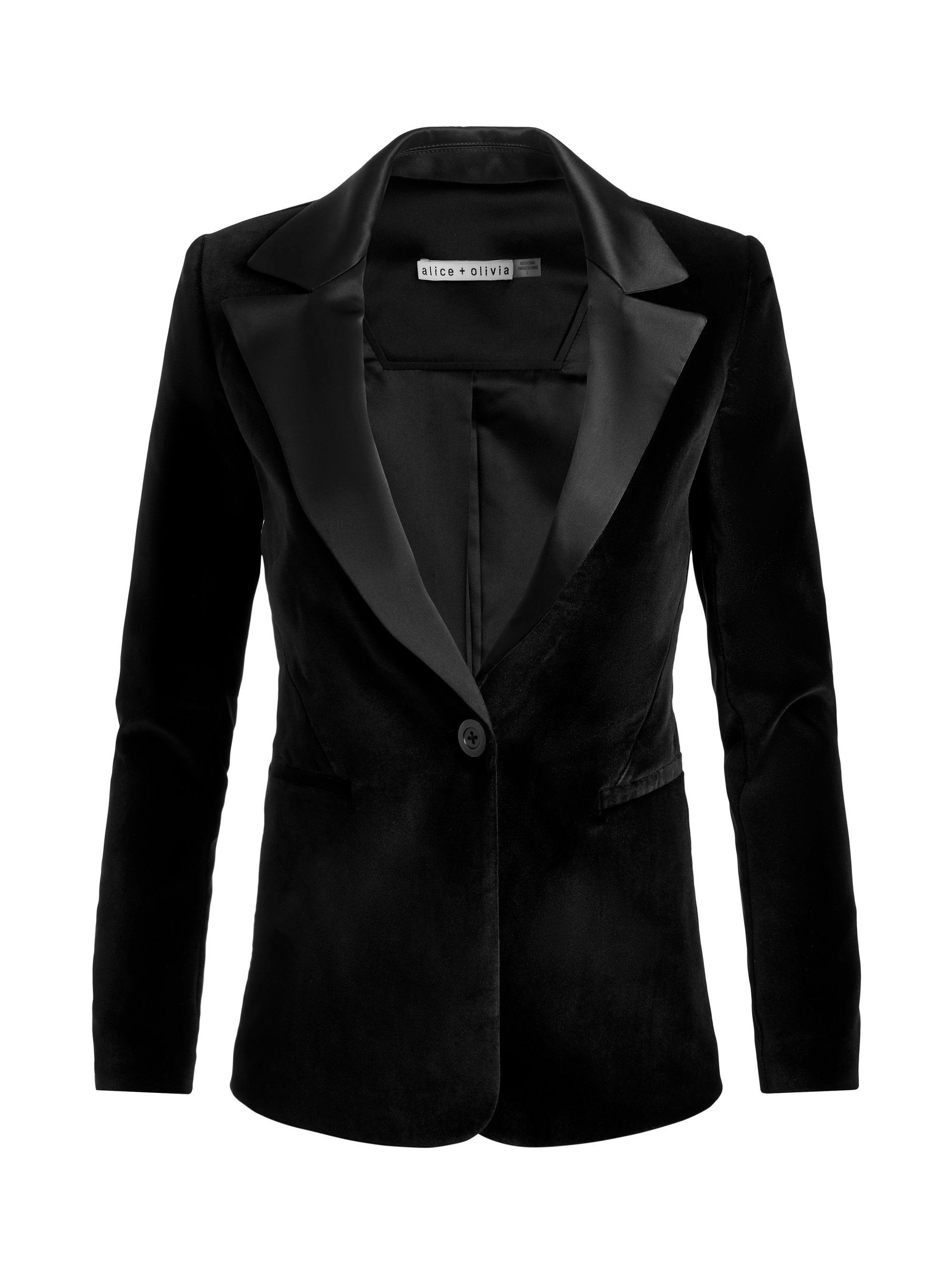 MACEY NOTCH COLLAR VELVET BLAZER WITH COMBO LAPEL - 1