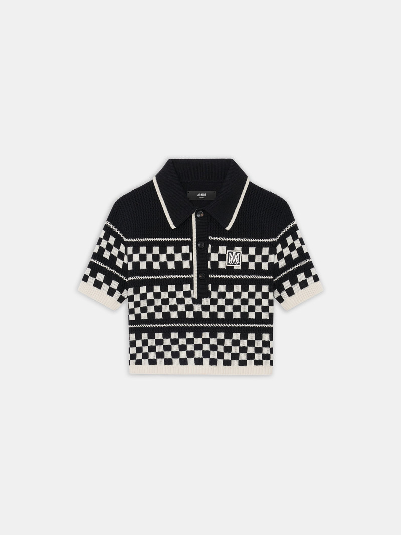WOMEN'S CHECKERED MESH POLO 1