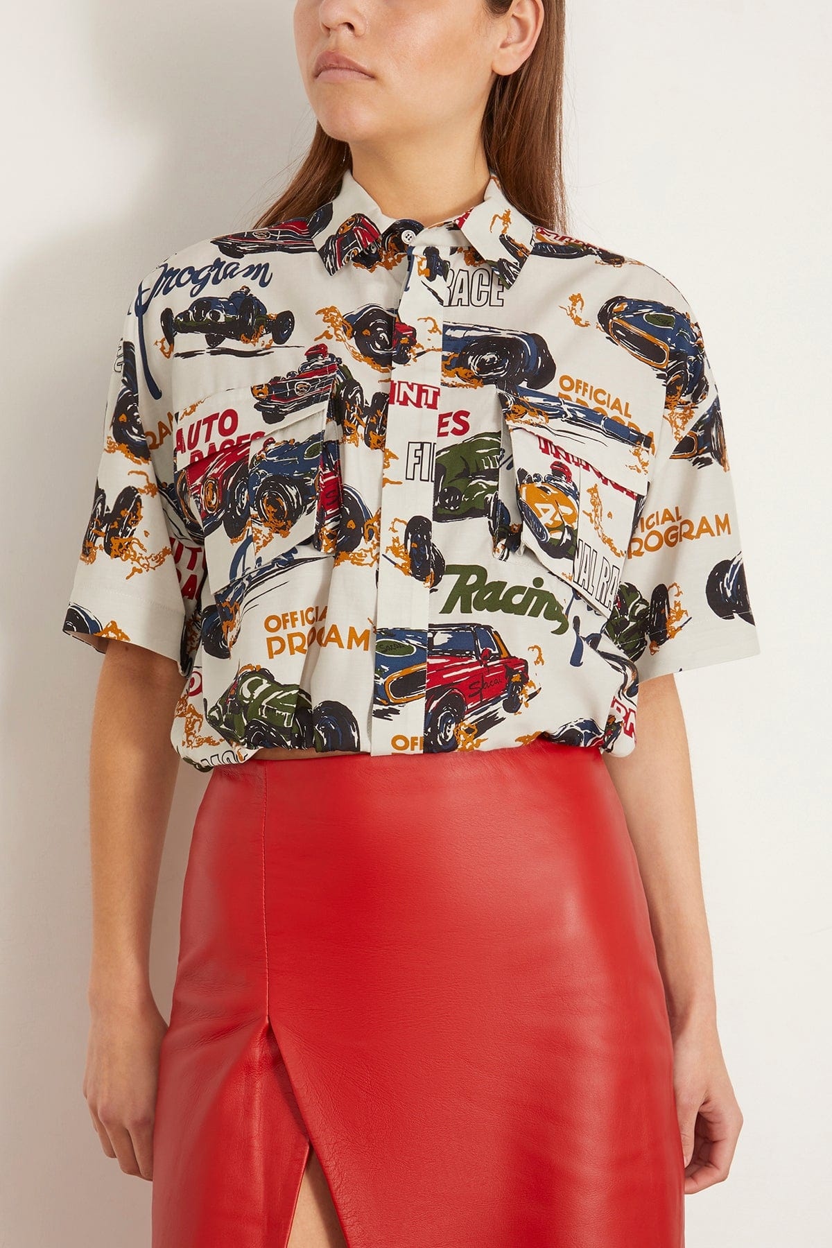 sacai Car Race / Tropical Print Shirt in Ivory | REVERSIBLE