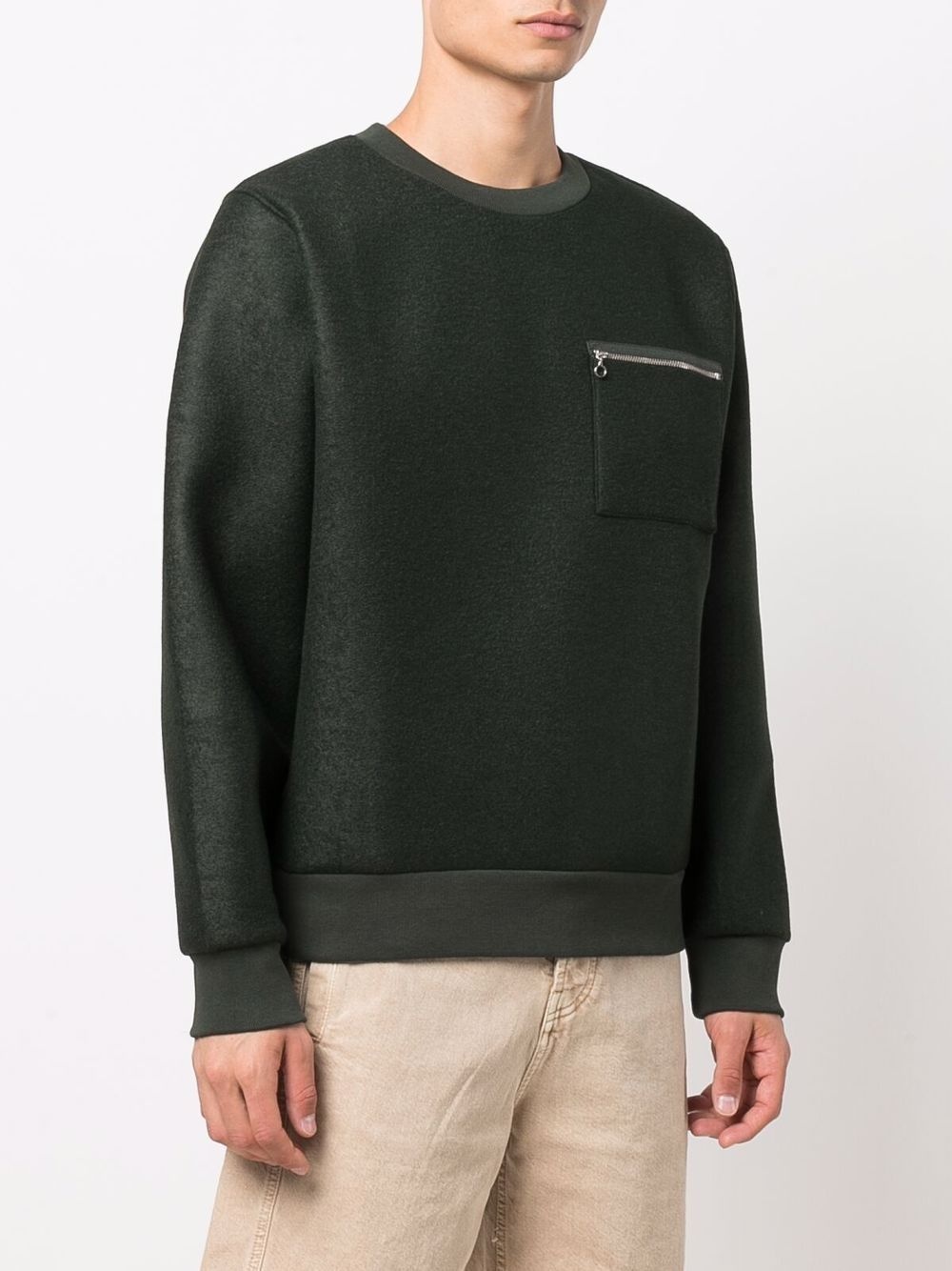 zip-pocket crew neck sweater - 3