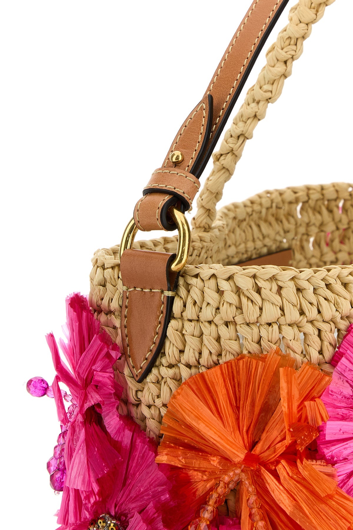 Embellished raffia VLogo Signature shopping bag - 4