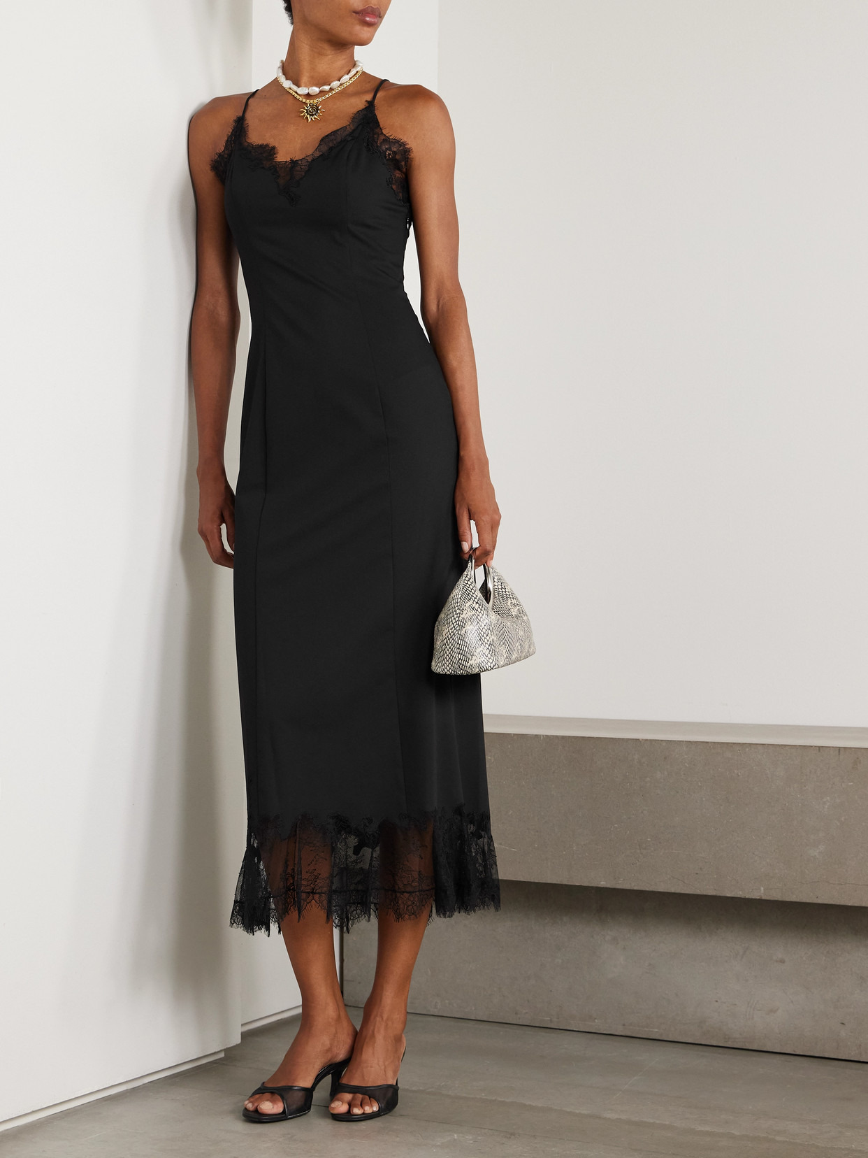 Nadia Lace-trimmed Satin Midi Dress - 2