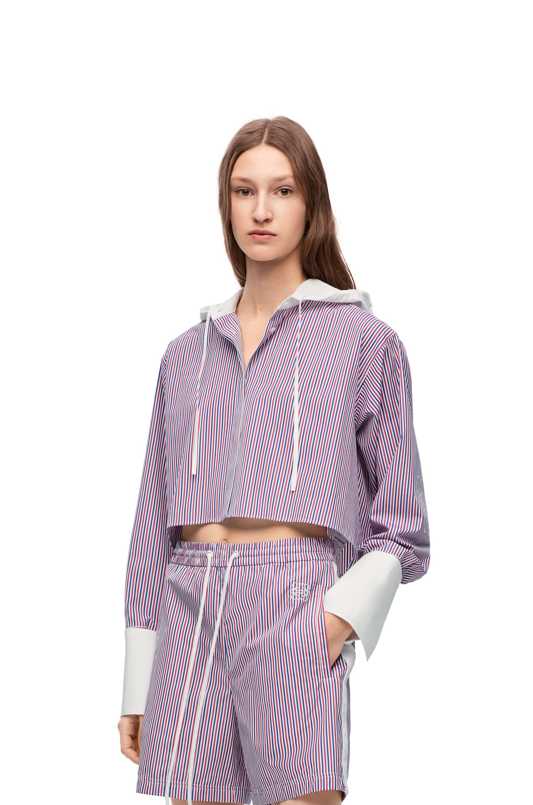 Cropped hooded shirt in striped cotton - 3