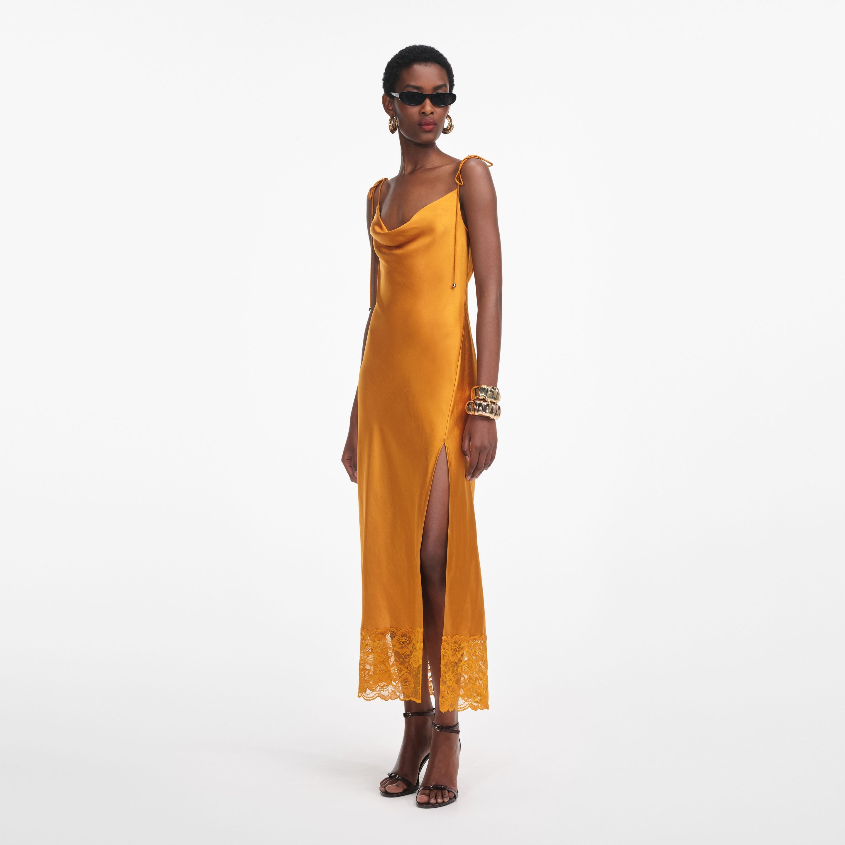 Burnt Orange Satin Midi Dress - 2