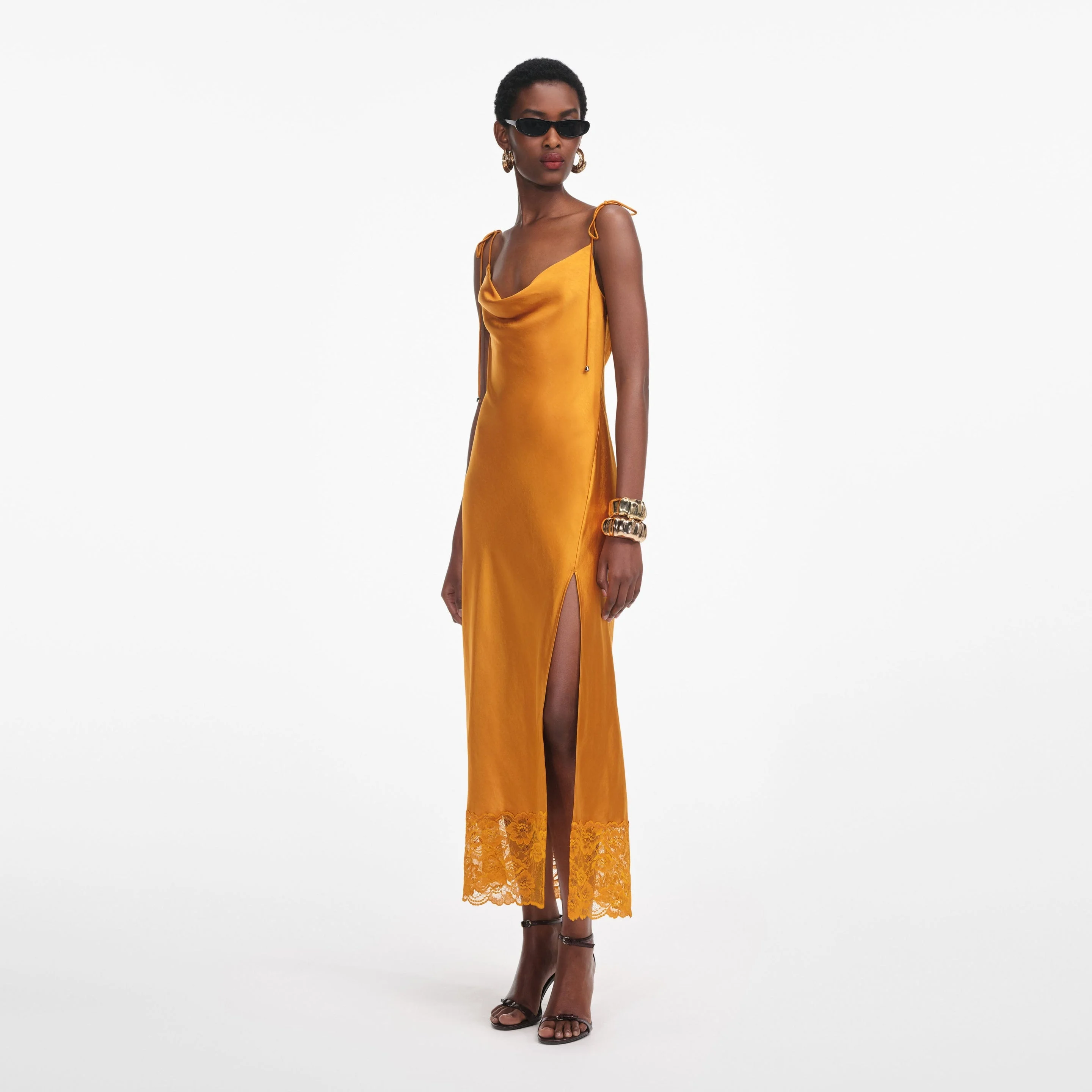 open lace back dress Long Strapless Burnt Orange Satin Dresses