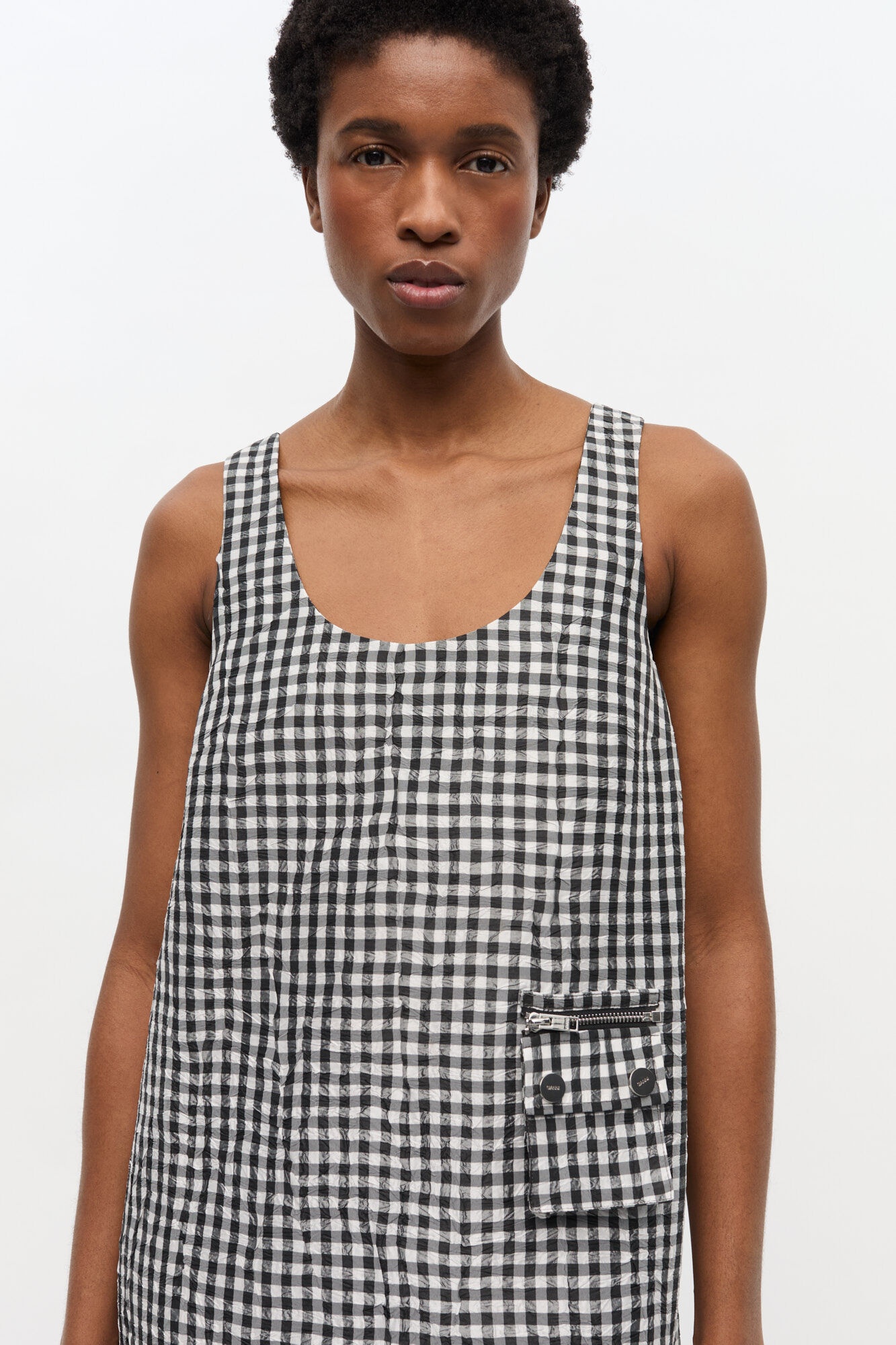 CRINKLED CHECK LONG DRESS - 4