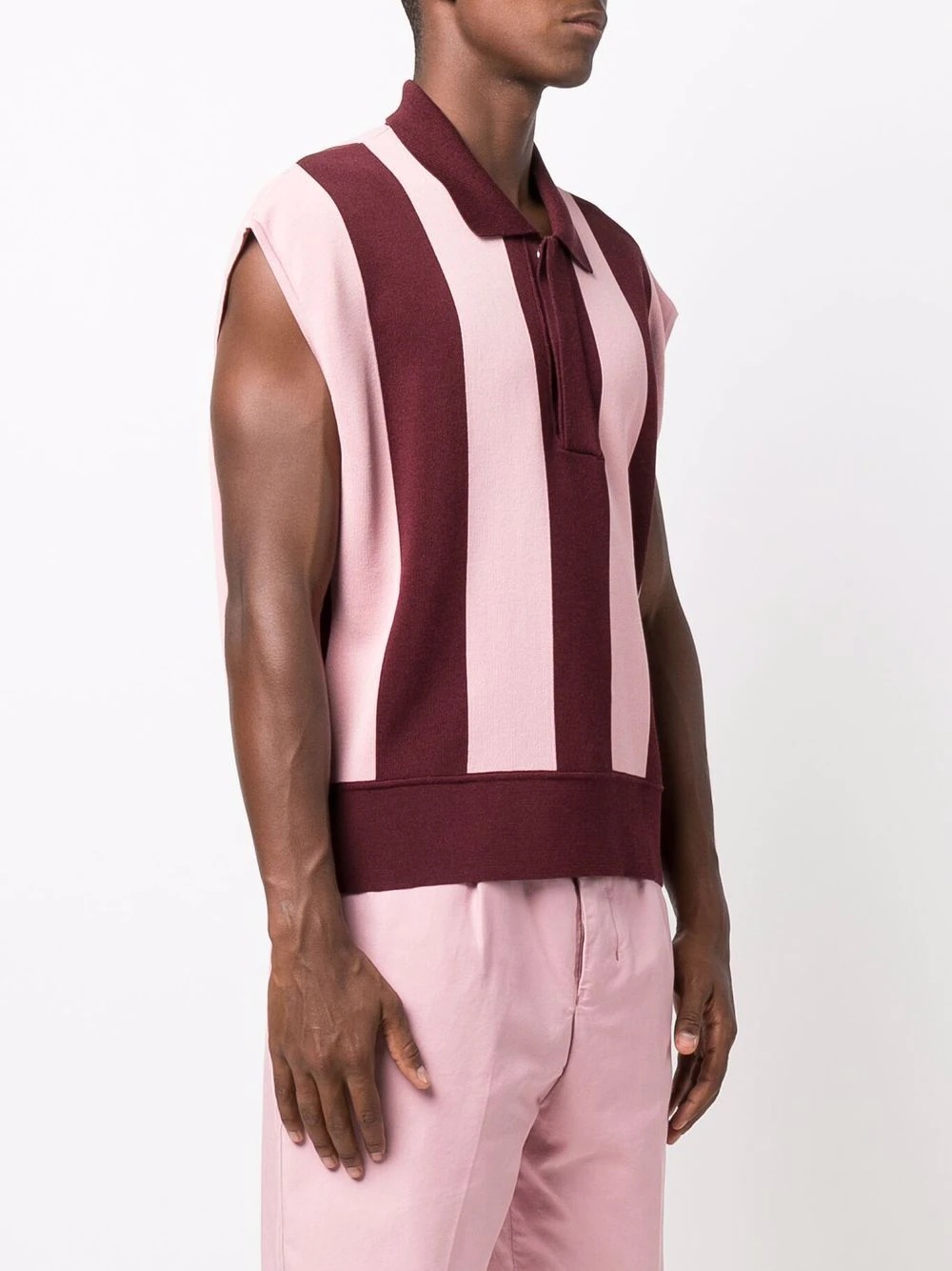 vertical-stripe sleeveless polo shirt - 3