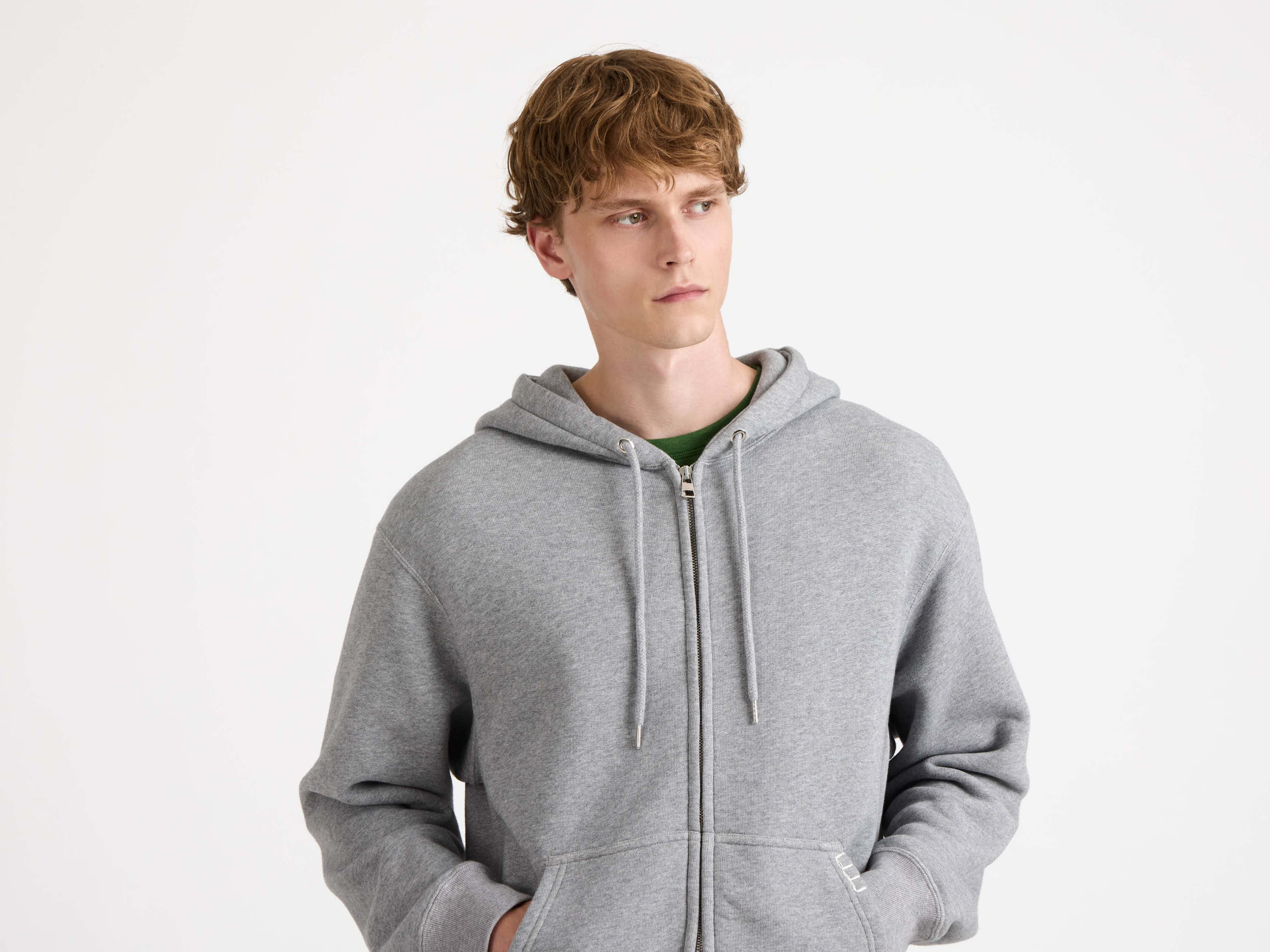 FRONT ZIP HOODIE IN MID GREY MELANGE - 6