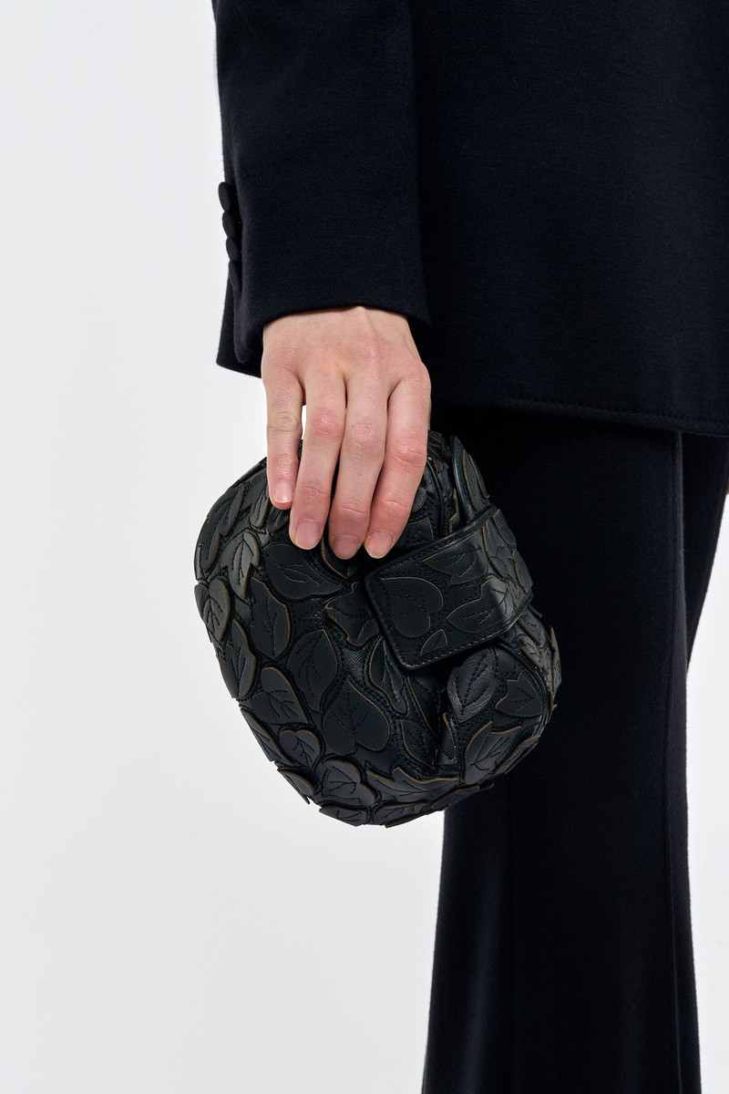 GABRIELA HEARST Soft Demi Embroidered Leaves Clutch in Black Nappa Leather outlook