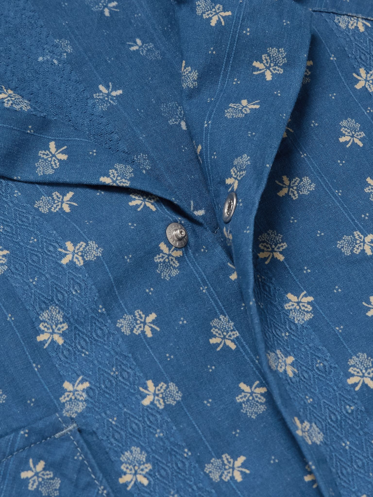 Camp-Collar Cotton-Dobby Shirt Blue - 5