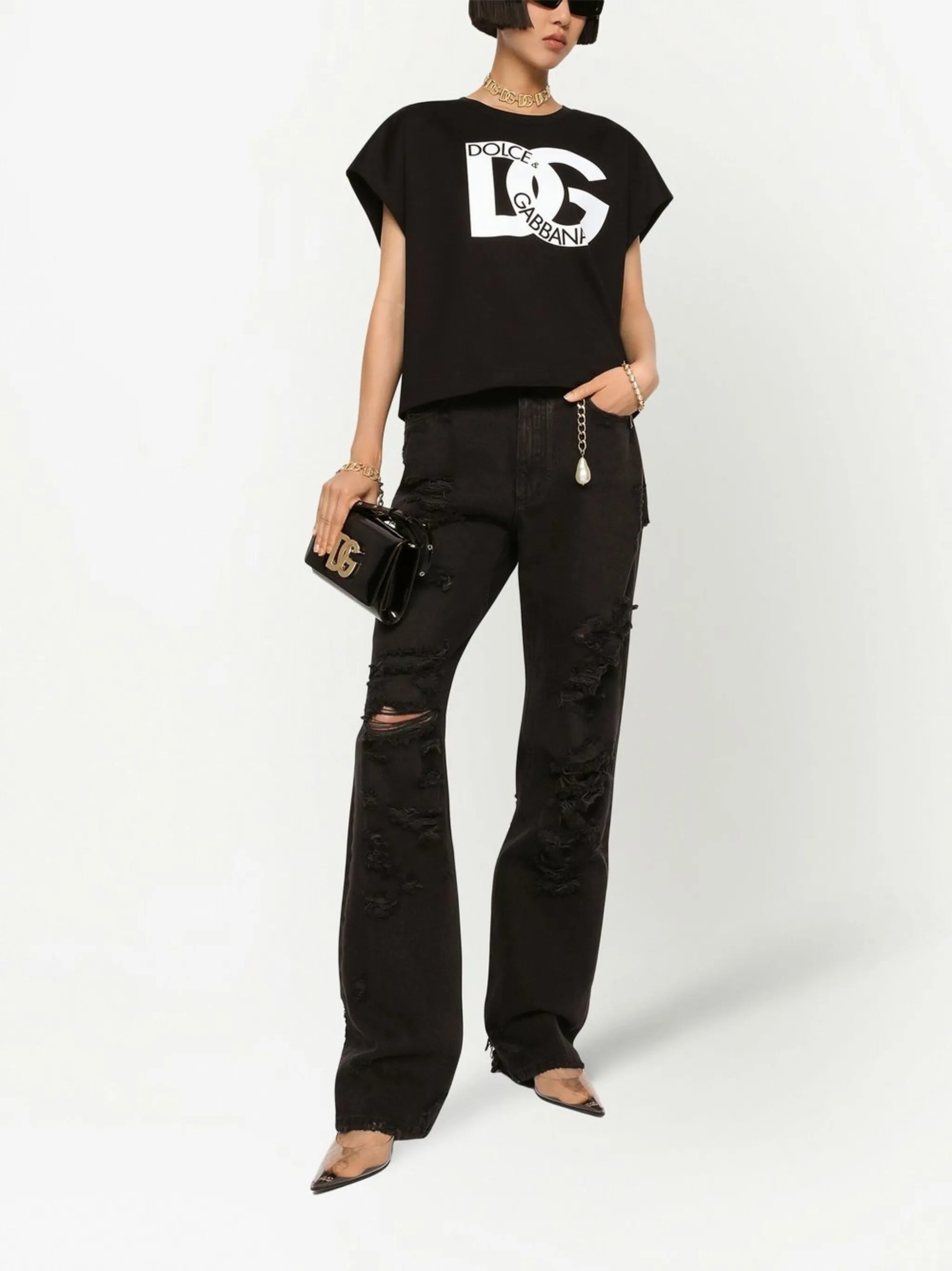 distressed flared jeans - 2