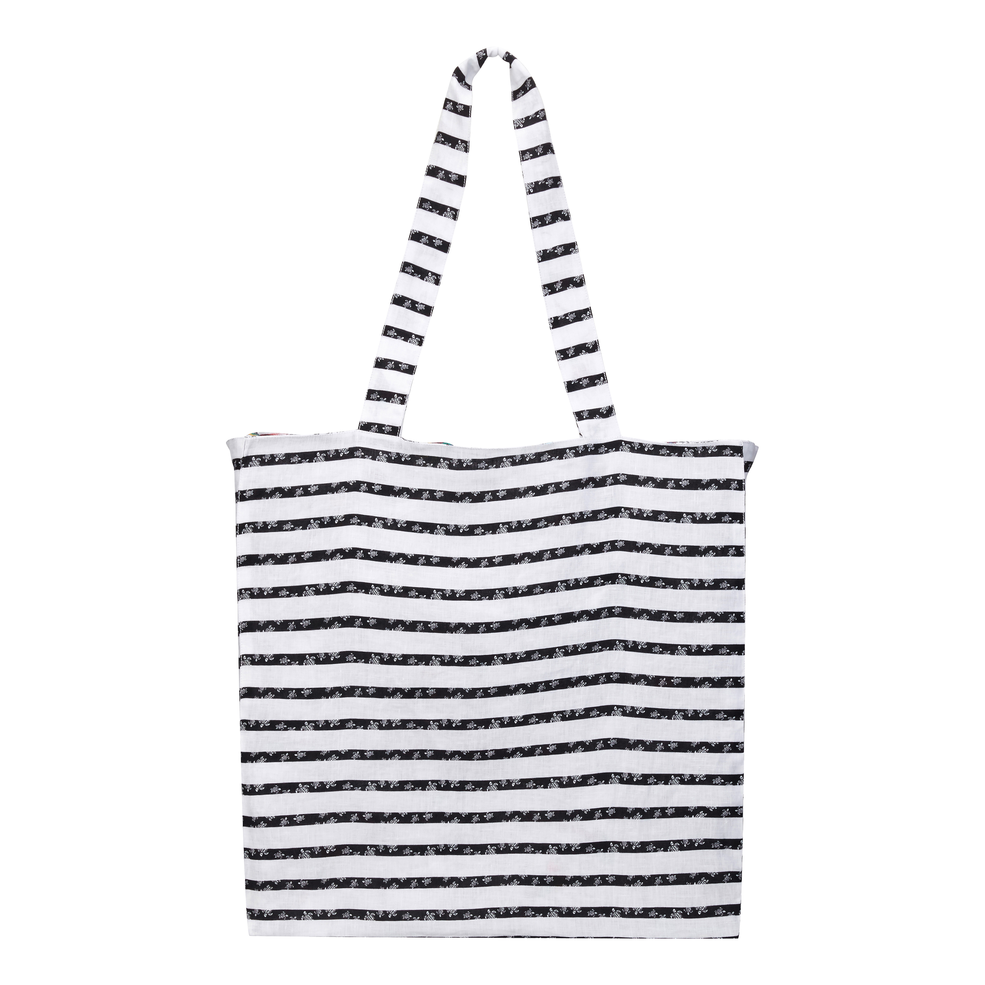 Unisex Reversible Linen Beach Bag Micro Rondes des Tortues Rayée - 2