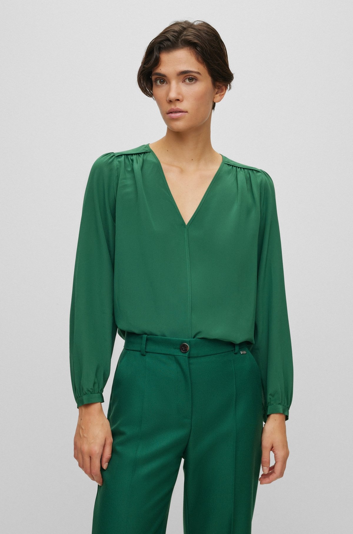 V-NECK REGULAR-FIT BLOUSE IN WASHED SILK - 6