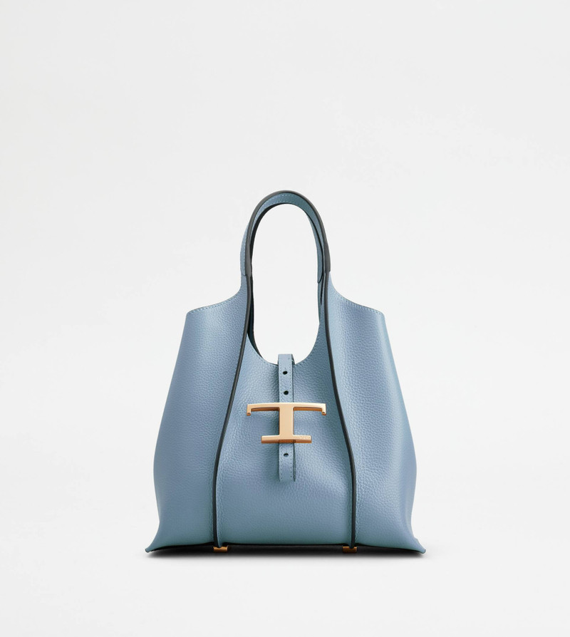 T TIMELESS SHOPPING BAG IN LEATHER MINI - LIGHT BLUE 1
