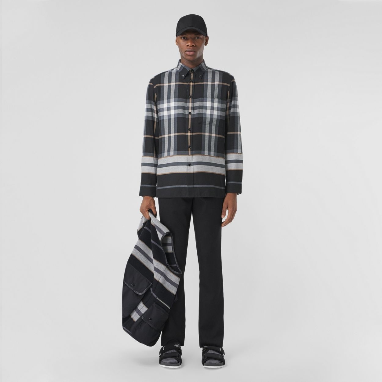 Check and Stripe Cotton Flannel Shirt - 2