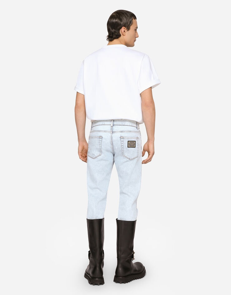 Stone-bleached slim-fit stretch jeans with rips - 2