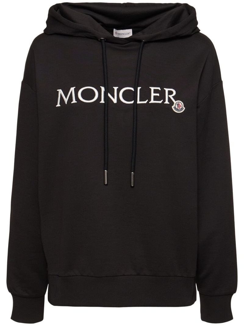 Embroidered logo cotton jersey hoodie - 1