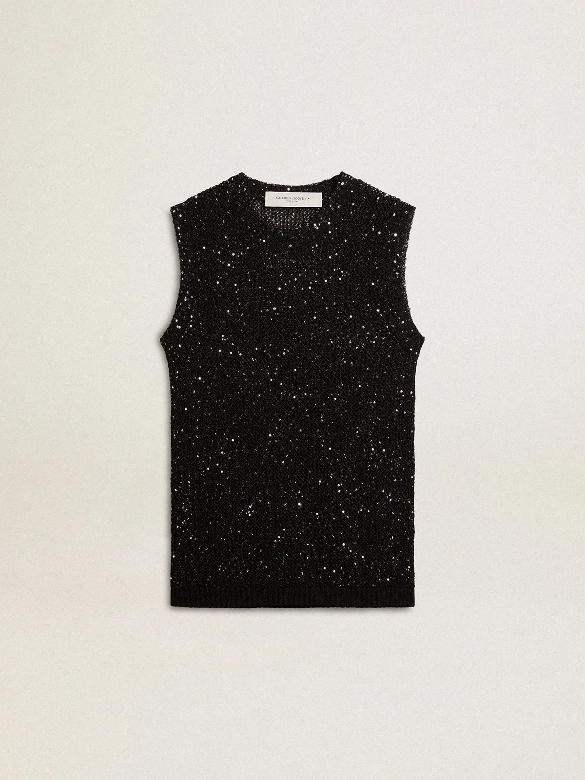 Black mesh knit top with sequins and contrasting details - 1