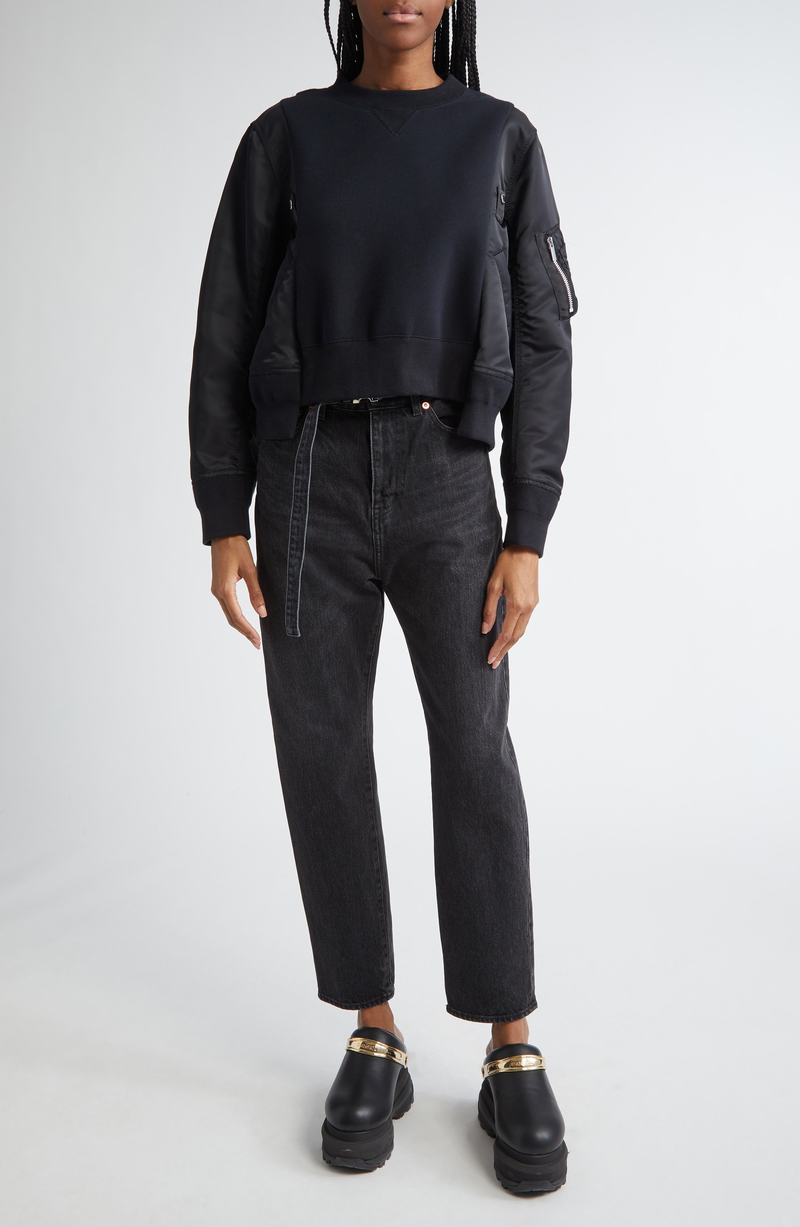 Sacai Belted Straight Leg Jeans in Black at Nordstrom - 2