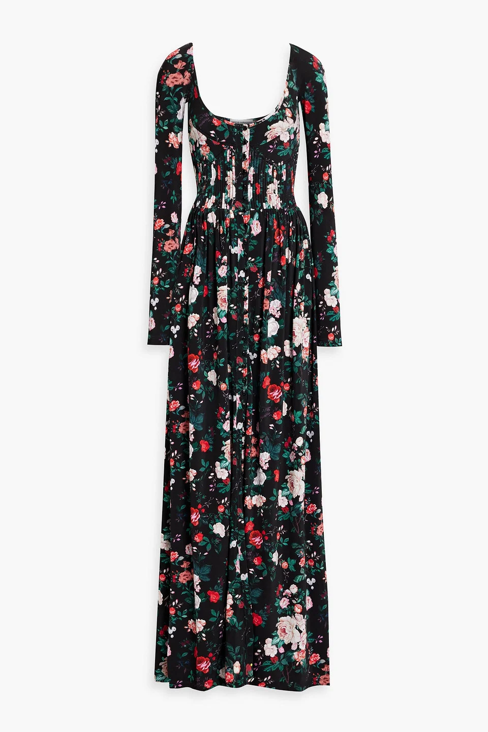 Pintucked floral-print stretch-jersey maxi dress - 1