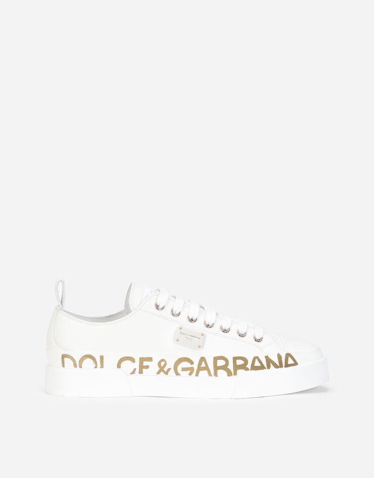 Calfskin Portofino light sneakers with logo-detailed plate and logo print - 1