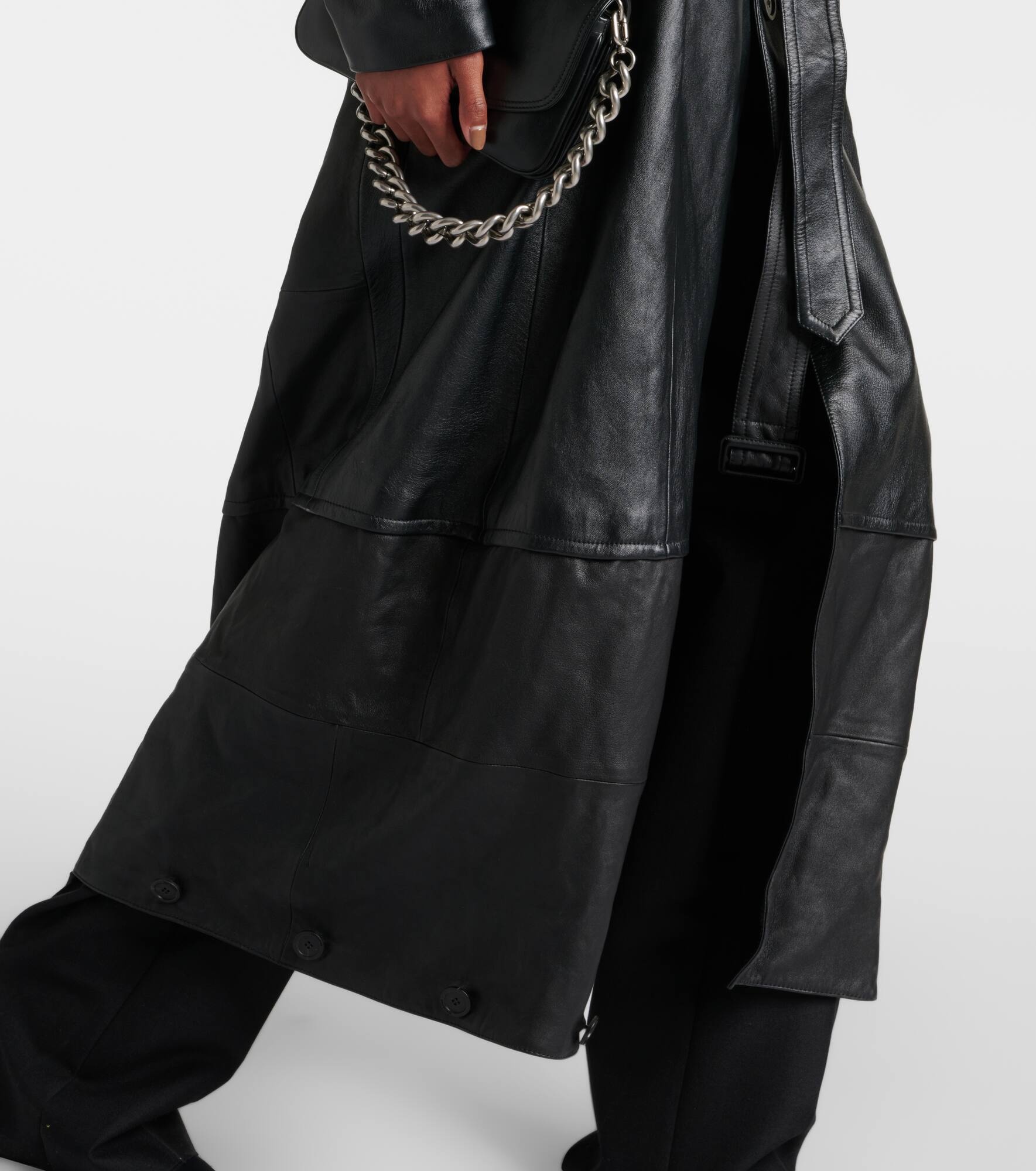 Single-breasted leather coat - 6