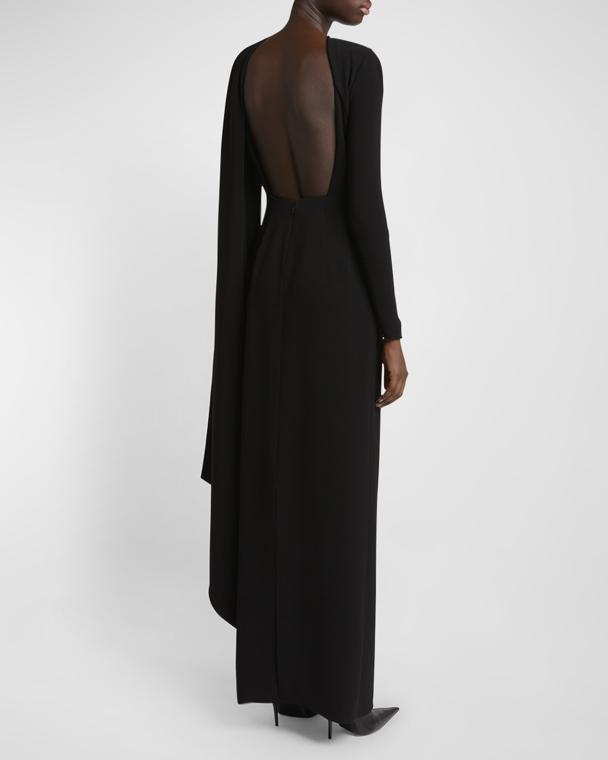 Stretch Crepe Cape Gown - 5