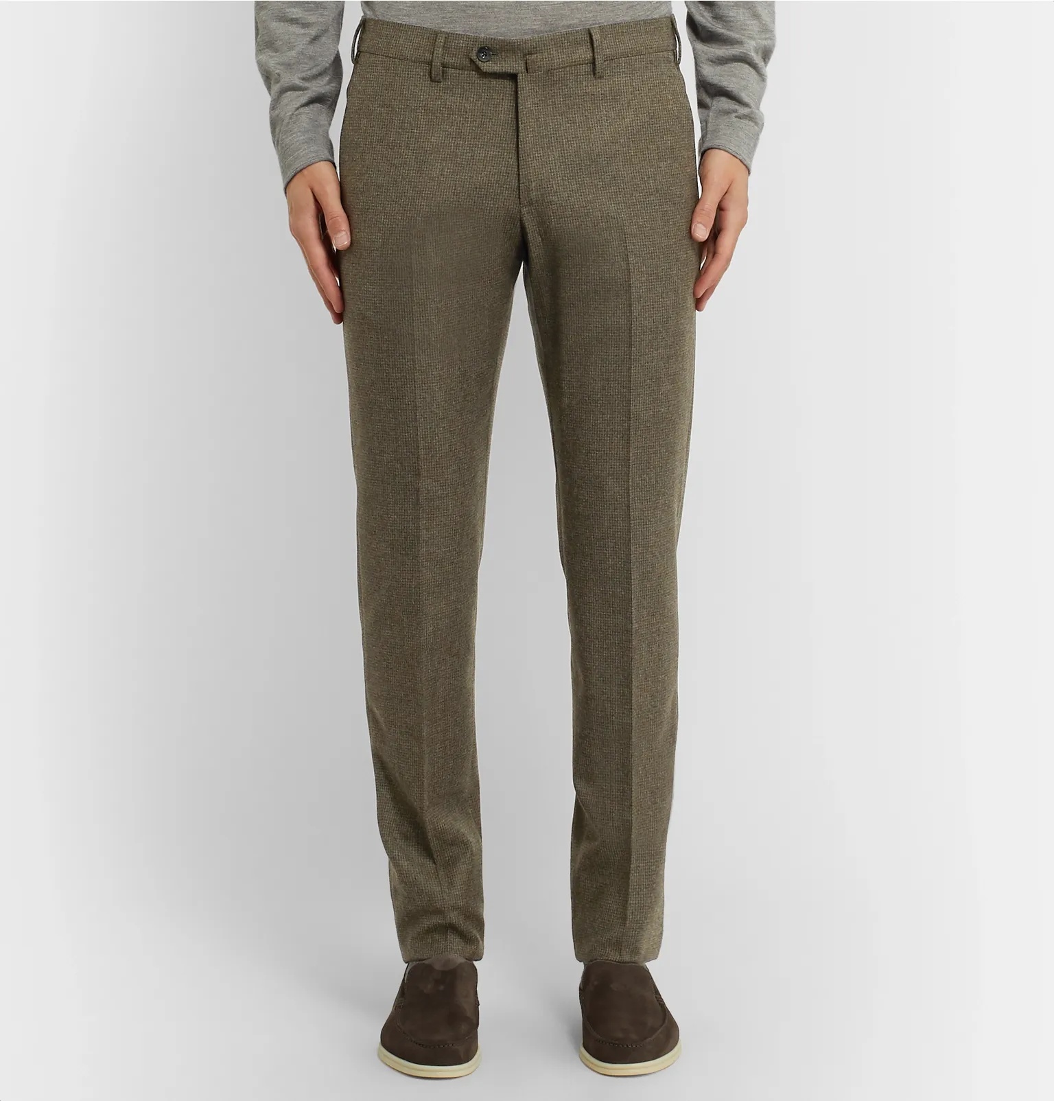 Grey Slim-Fit Puppytooth Wool and Cashmere-Blend Trousers - 10