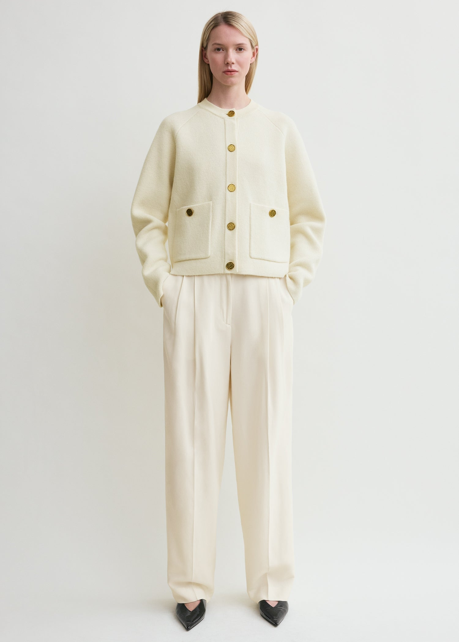 Hammered button cardigan milk - 3