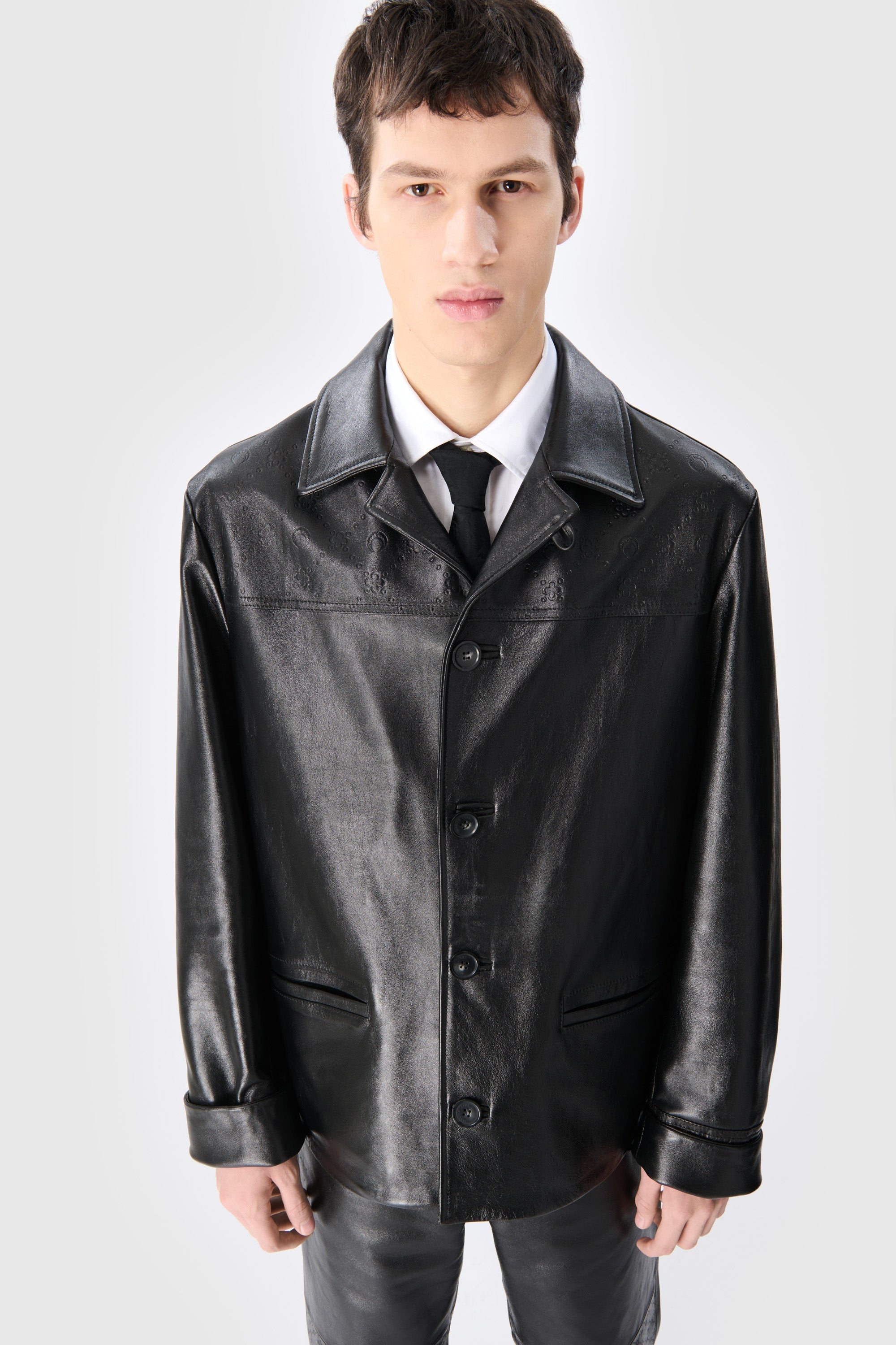 Moonogram Embossed Leather Boxy Jacket - 6