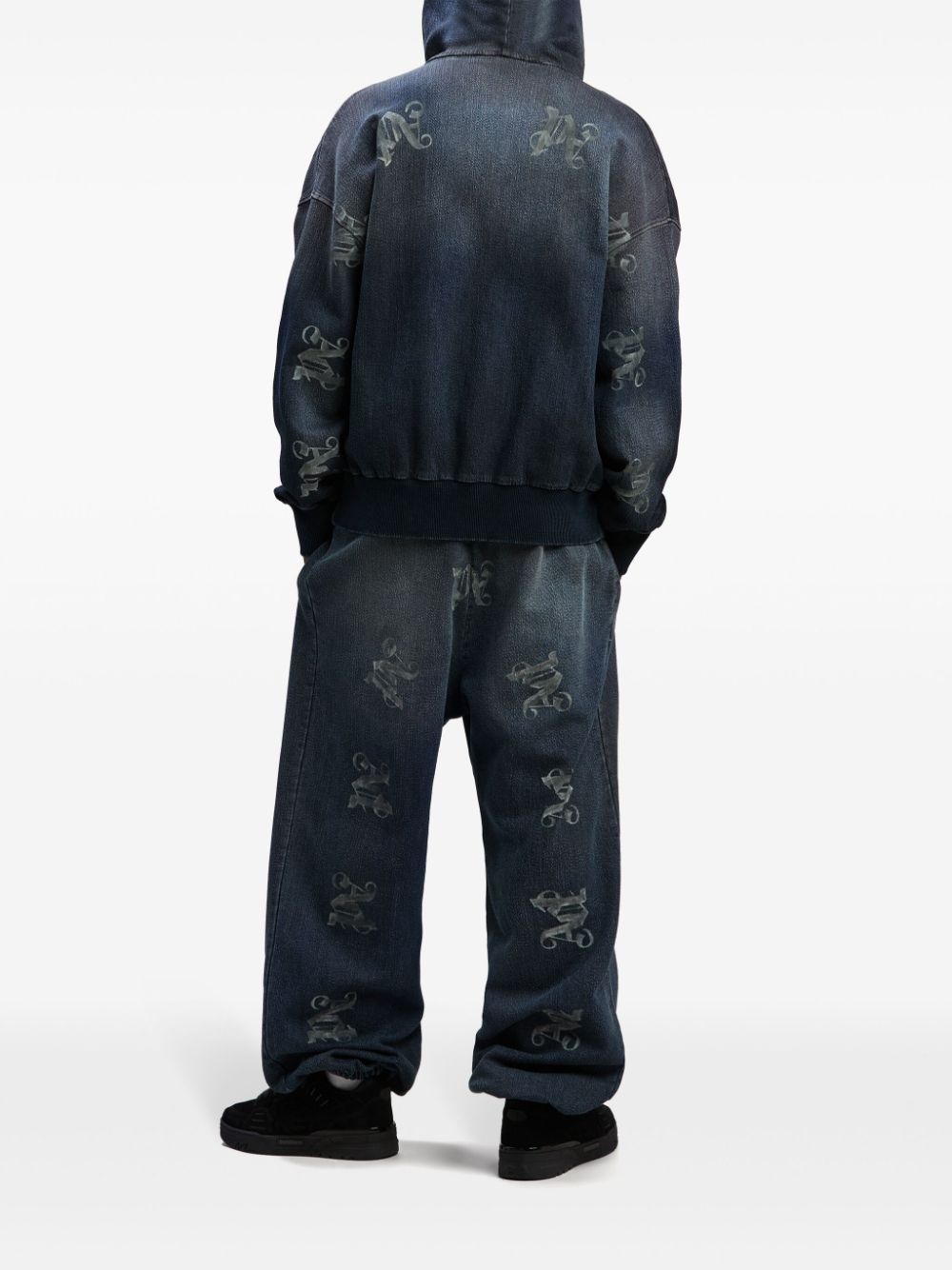 monogram-print elasticated jeans - 2