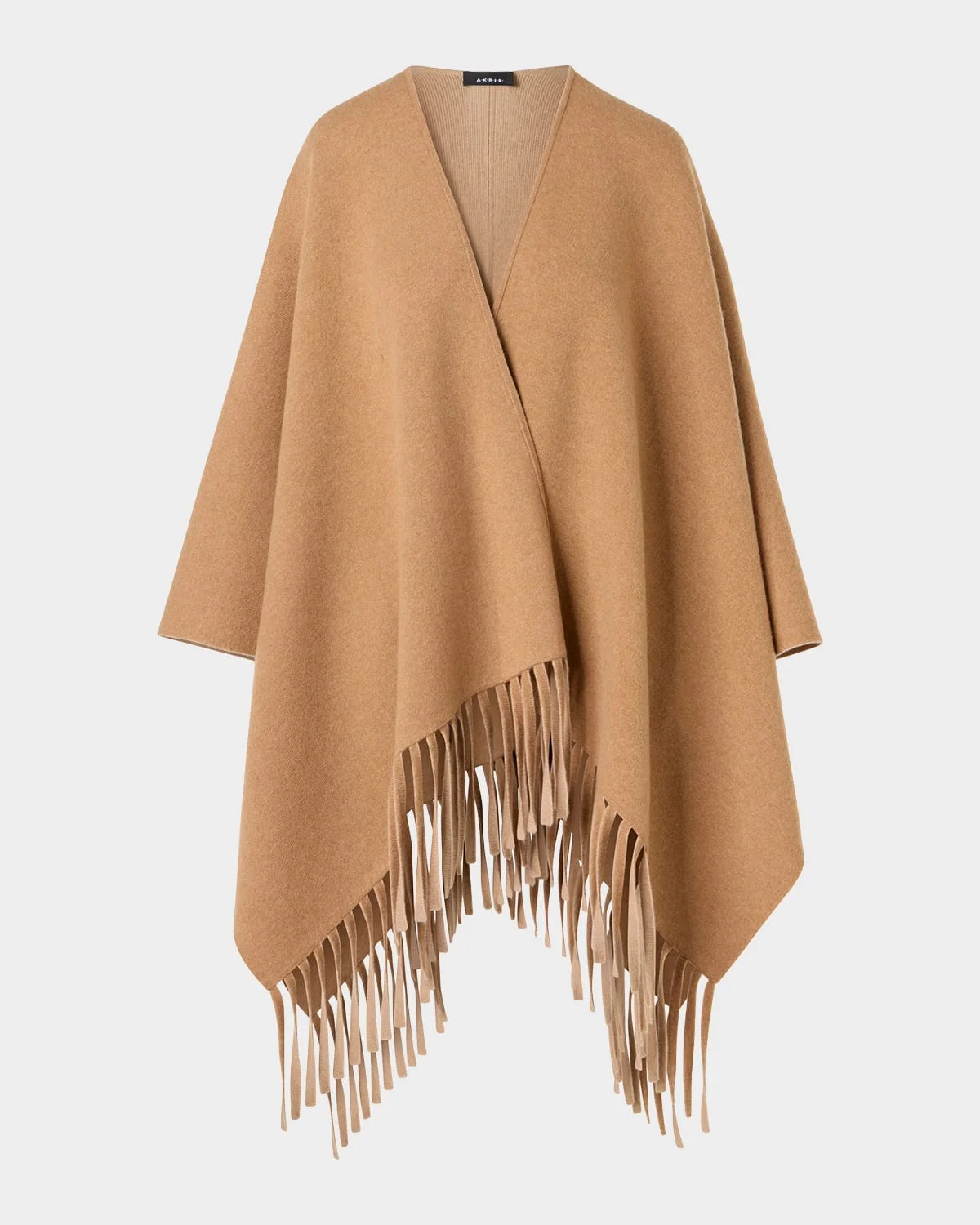 Cashmere Fringed Reversible Knit Cape - 1