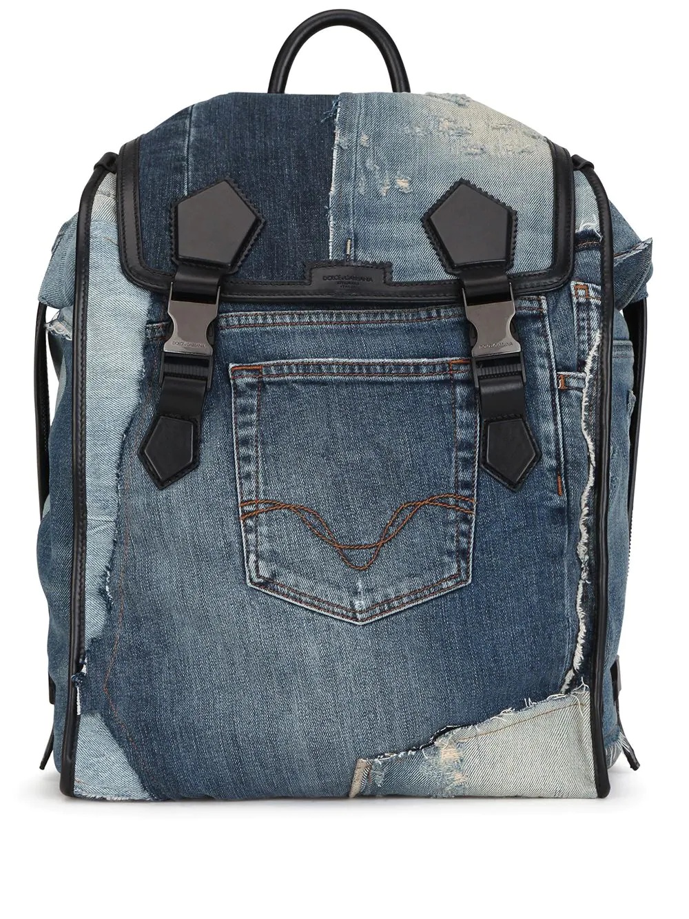 patchwork-design denim backpack - 1