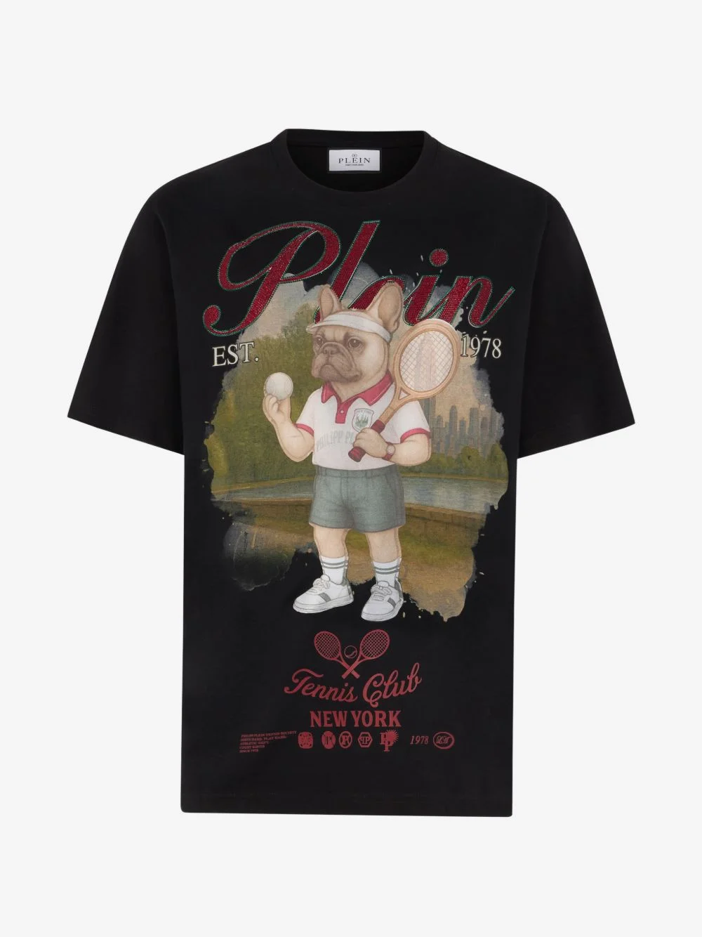 round-neck bulldog graphic T-shirt - 1