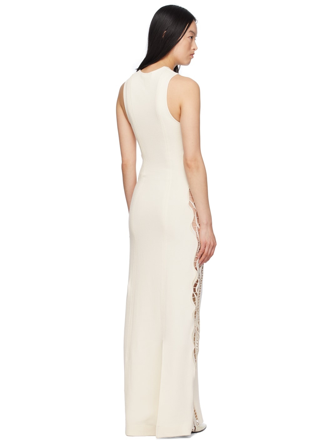 Off-White Lace Panel Maxi Dress - 3