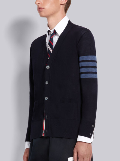 Thom Browne Navy Sustainable Fine Merino Wool 4-Bar Classic V-neck Cardigan outlook